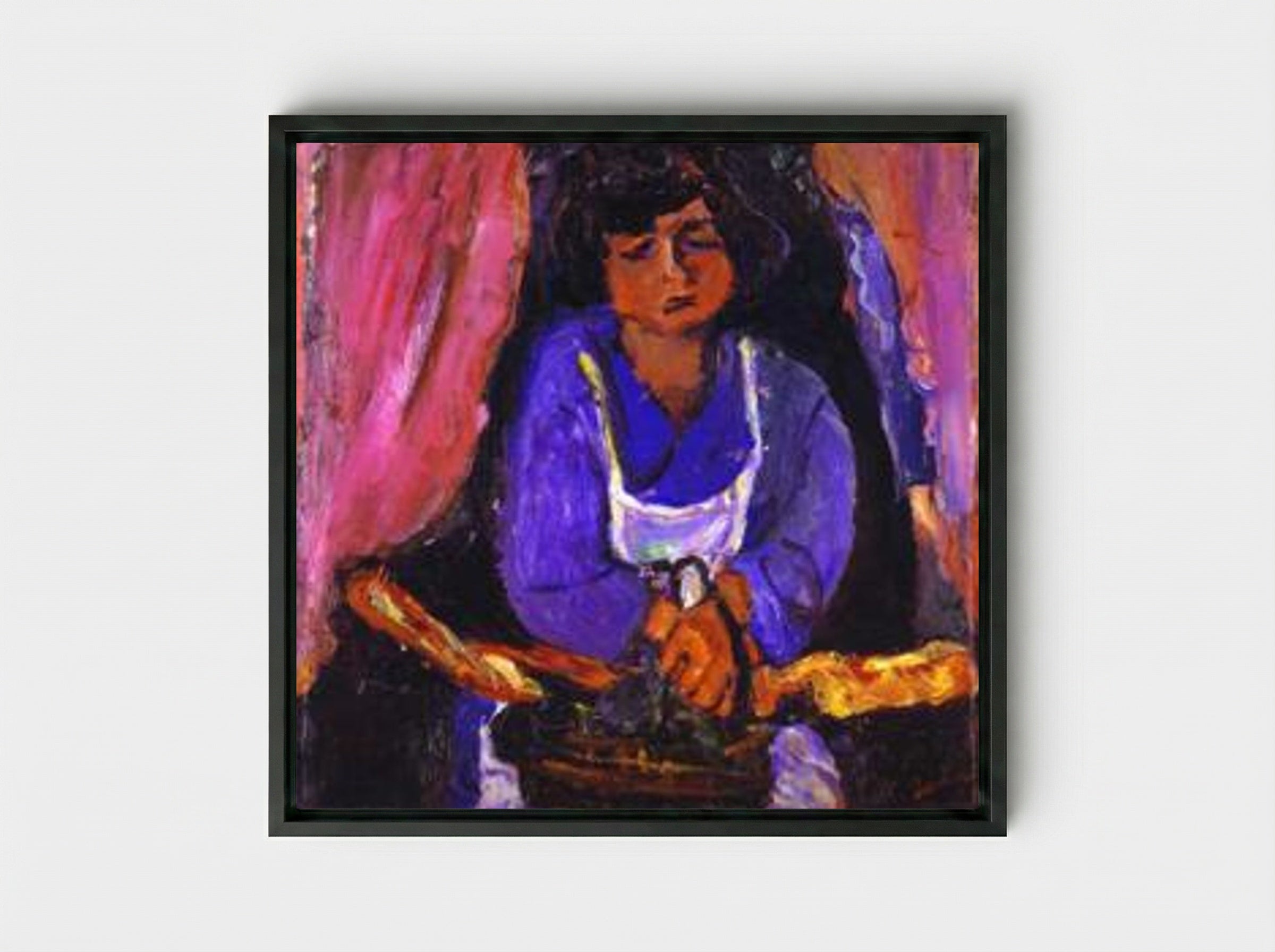 Servant Girl in Blue - Chaim Soutine - Framed Canvas Black