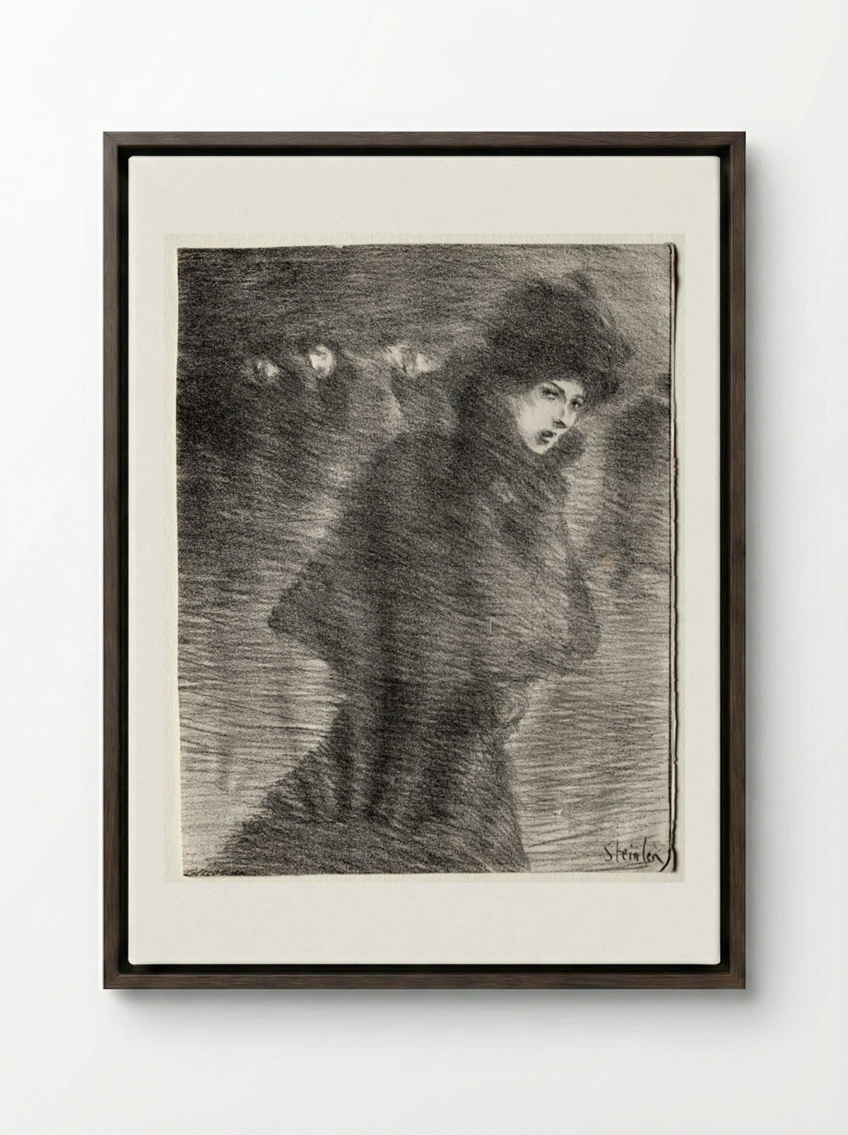 A Woman Passing By - Théophile Alexandre Steinlen - Framed Canvas Dark Wood