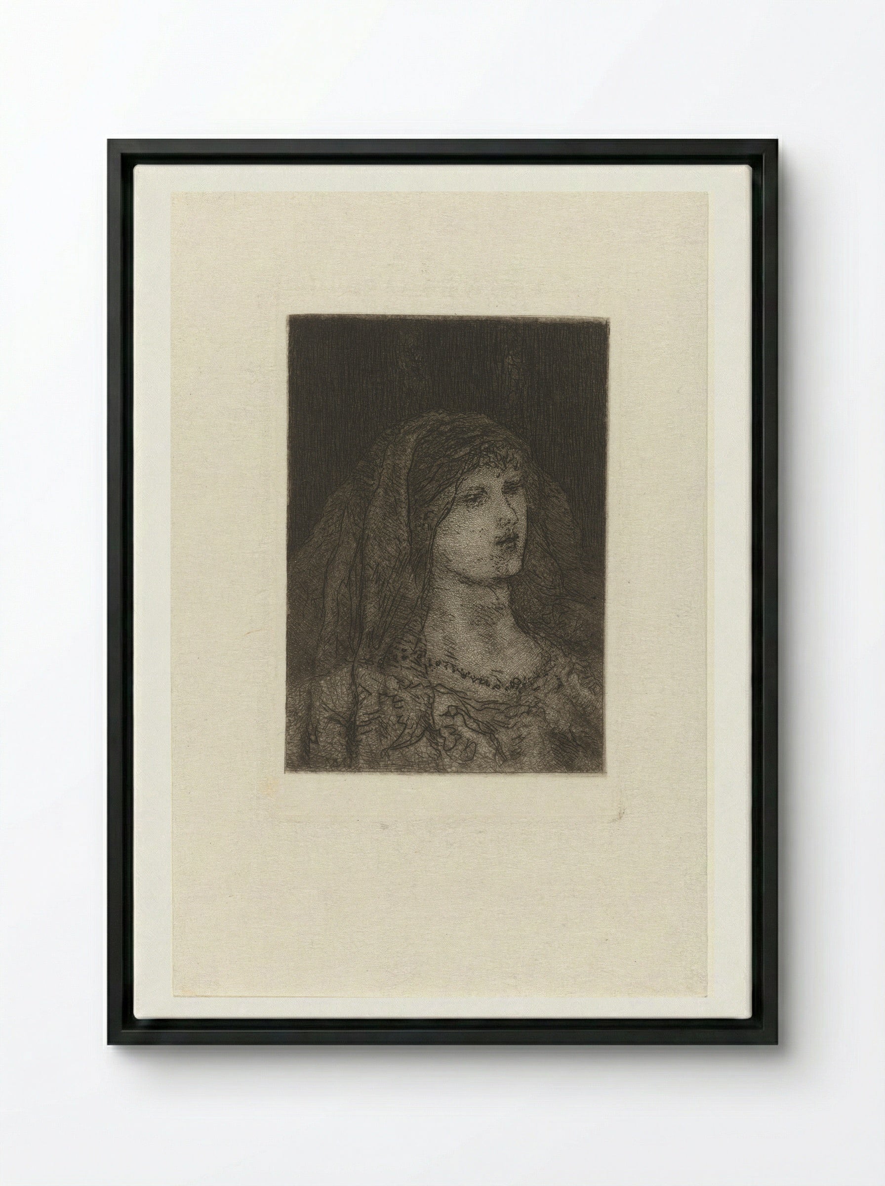 Vrouw met sluier - Matthijs Maris - Framed Canvas Black