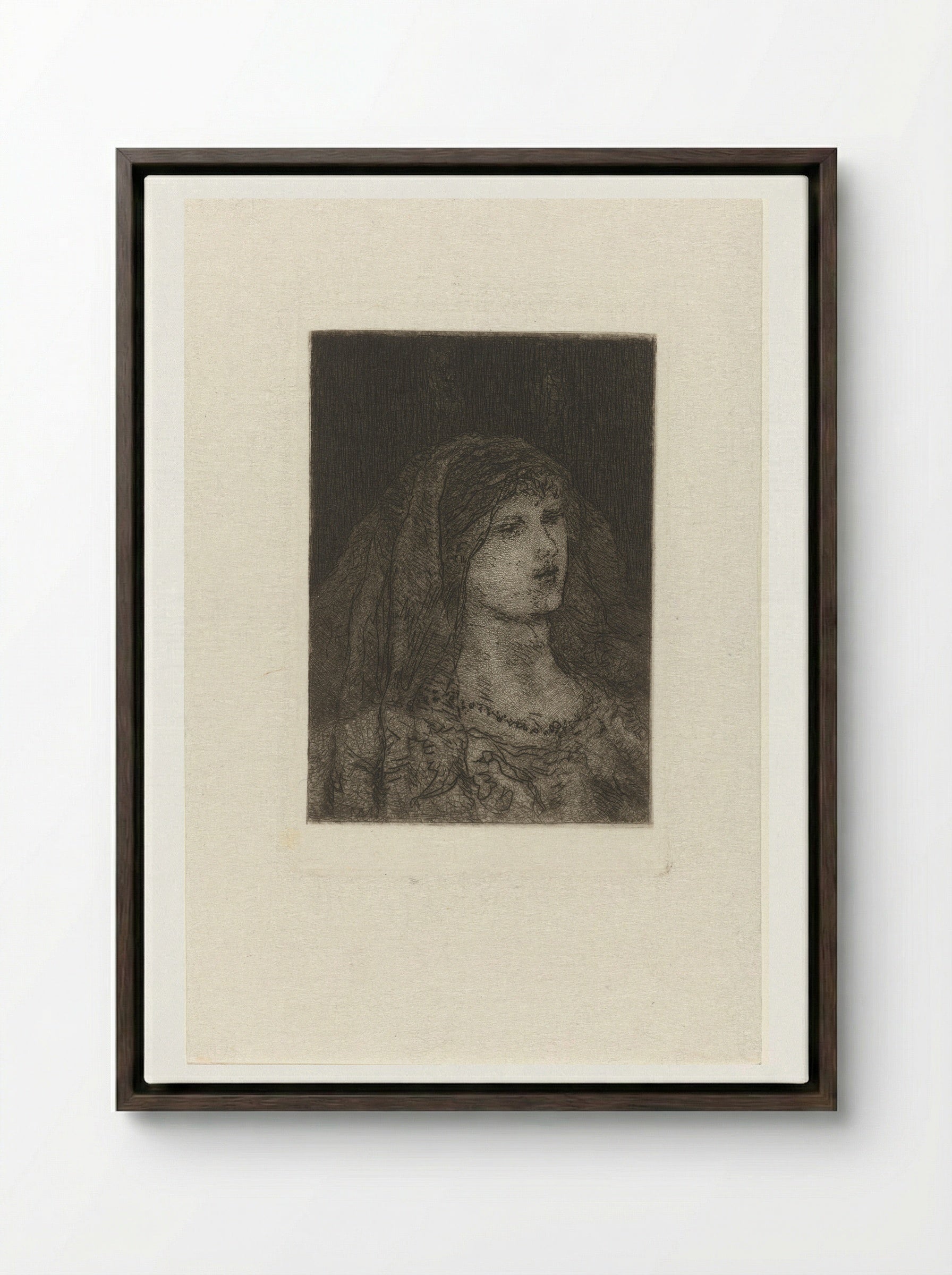 Vrouw met sluier - Matthijs Maris - Framed Canvas Dark Wood