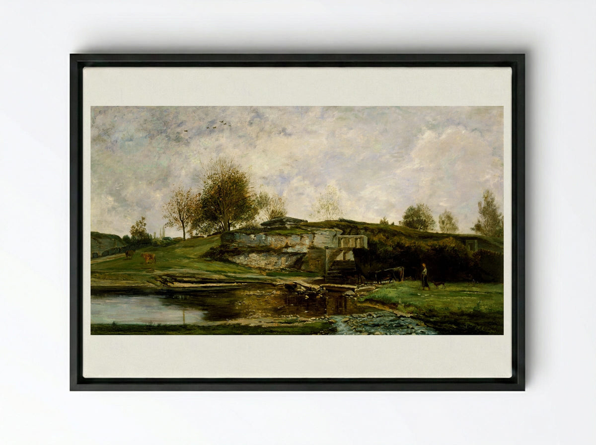Sluice in the Optevoz Valley - Charles-François Daubigny - Framed Canvas Black