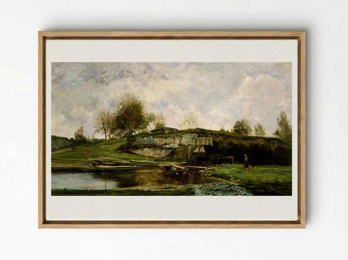 Sluice in the Optevoz Valley - Charles-François Daubigny - Framed Canvas Wood