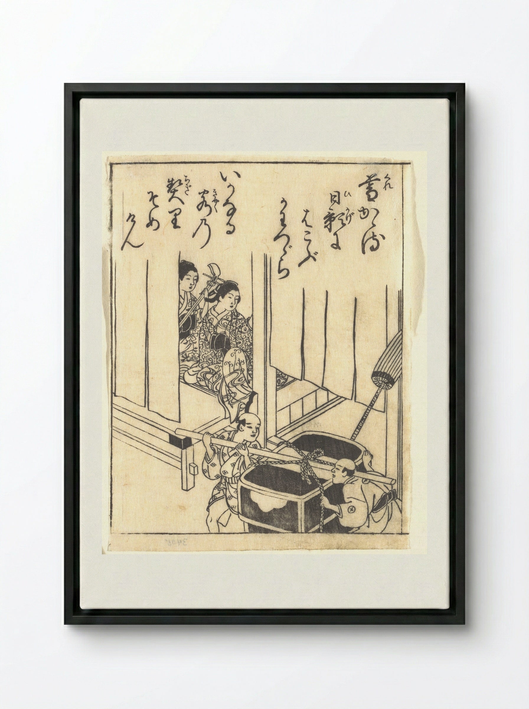 Untitled (Women in Palanquin) - Nishikawa Sukenobu - Framed Canvas Black