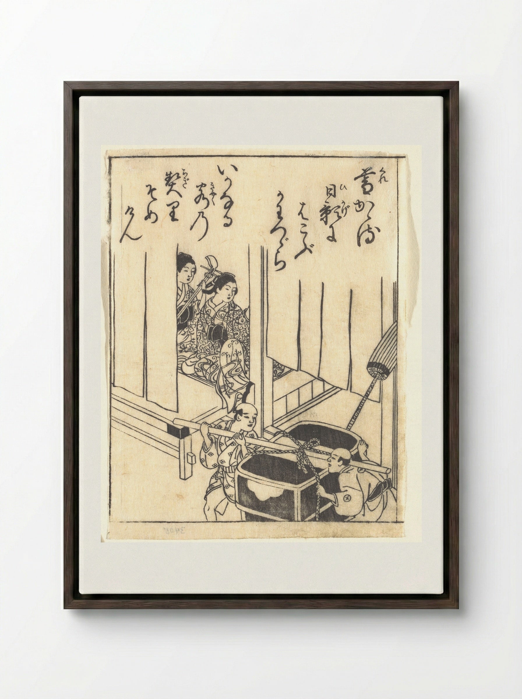 Untitled (Women in Palanquin) - Nishikawa Sukenobu - Framed Canvas Dark Wood