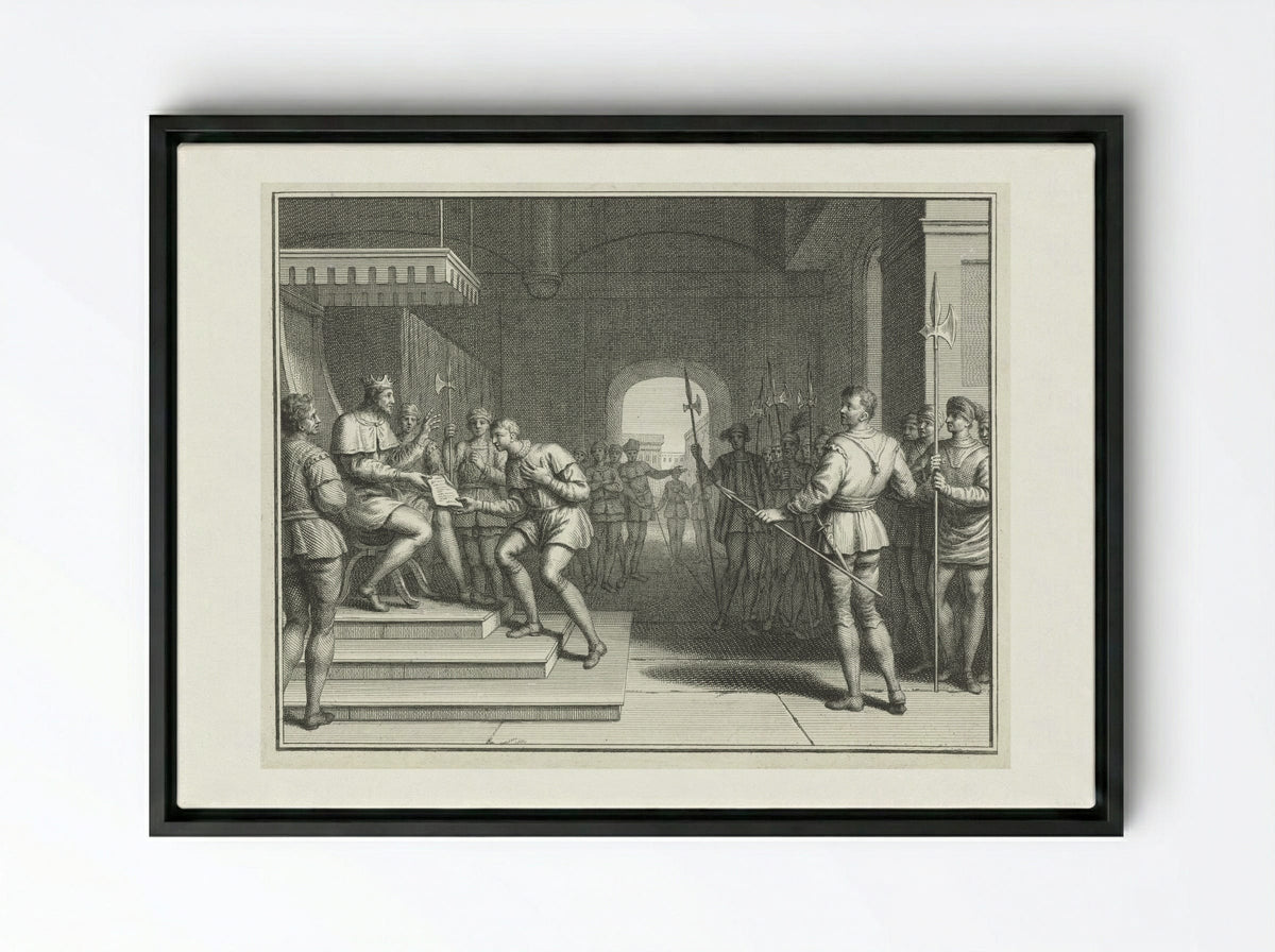 Karel de Eenvoudige verleent Dirk I de titel graaf van Holland - Pieter Tanjé - Framed Canvas Black