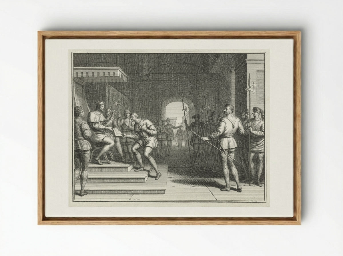 Karel de Eenvoudige verleent Dirk I de titel graaf van Holland - Pieter Tanjé - Framed Canvas Wood