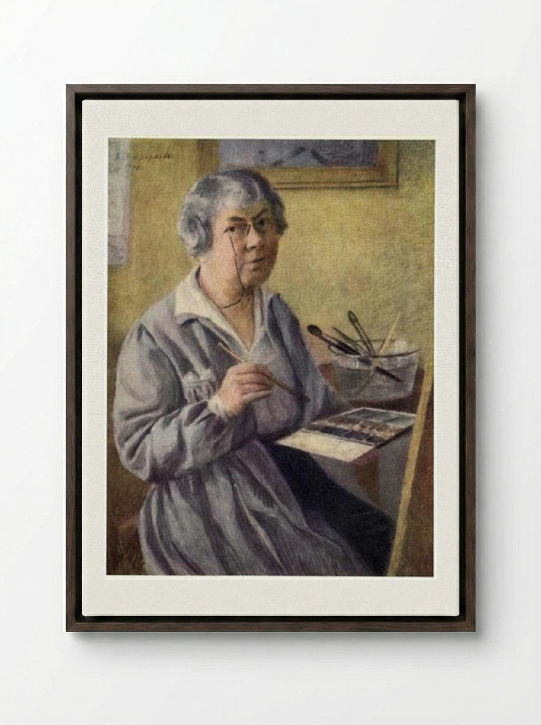 Self-portrait - Anna Ostroumova-Lebedeva - Framed Canvas Dark Wood