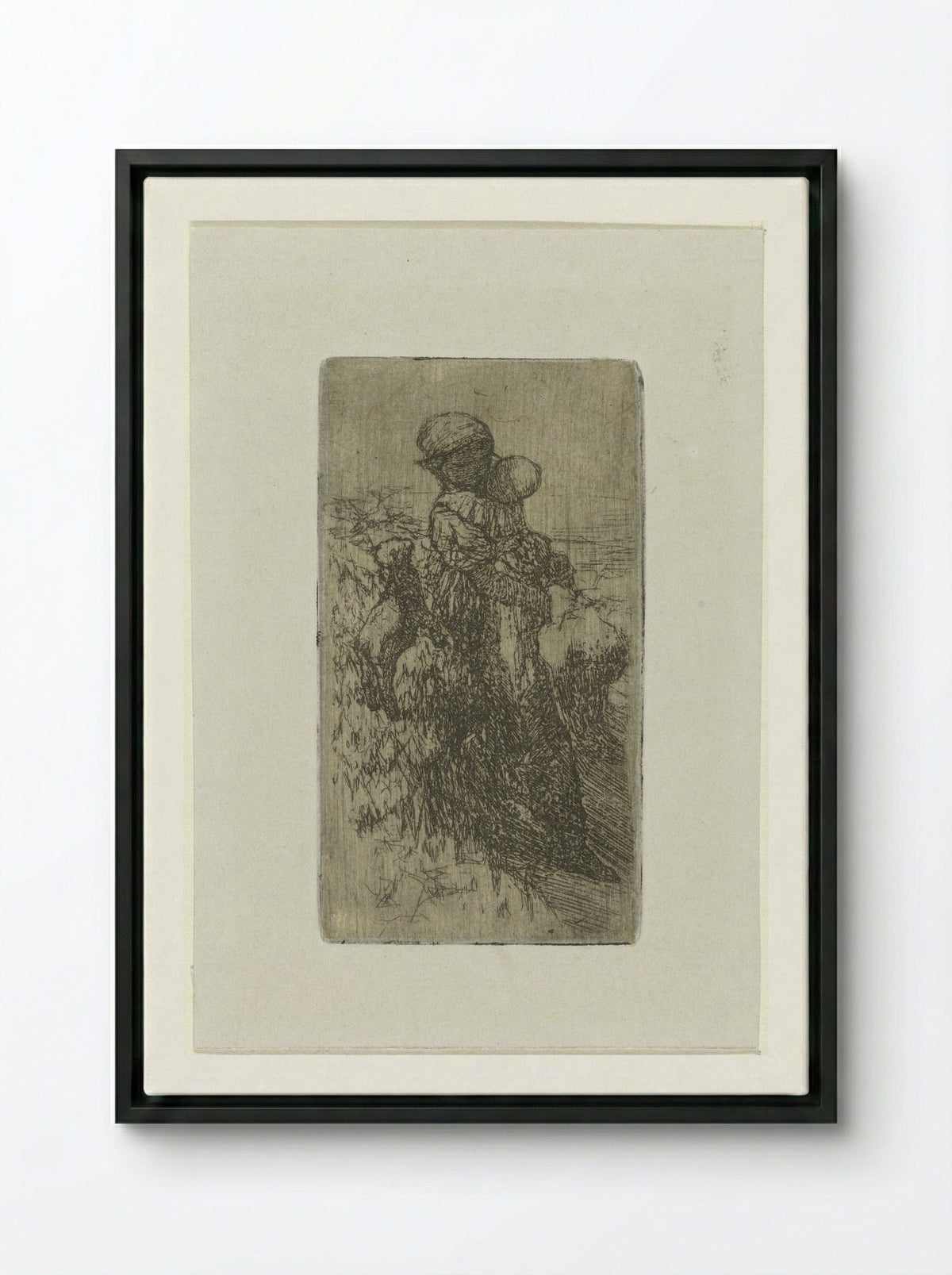 Meisje met kind op de arm bij een lam - Matthijs Maris - Framed Canvas Black