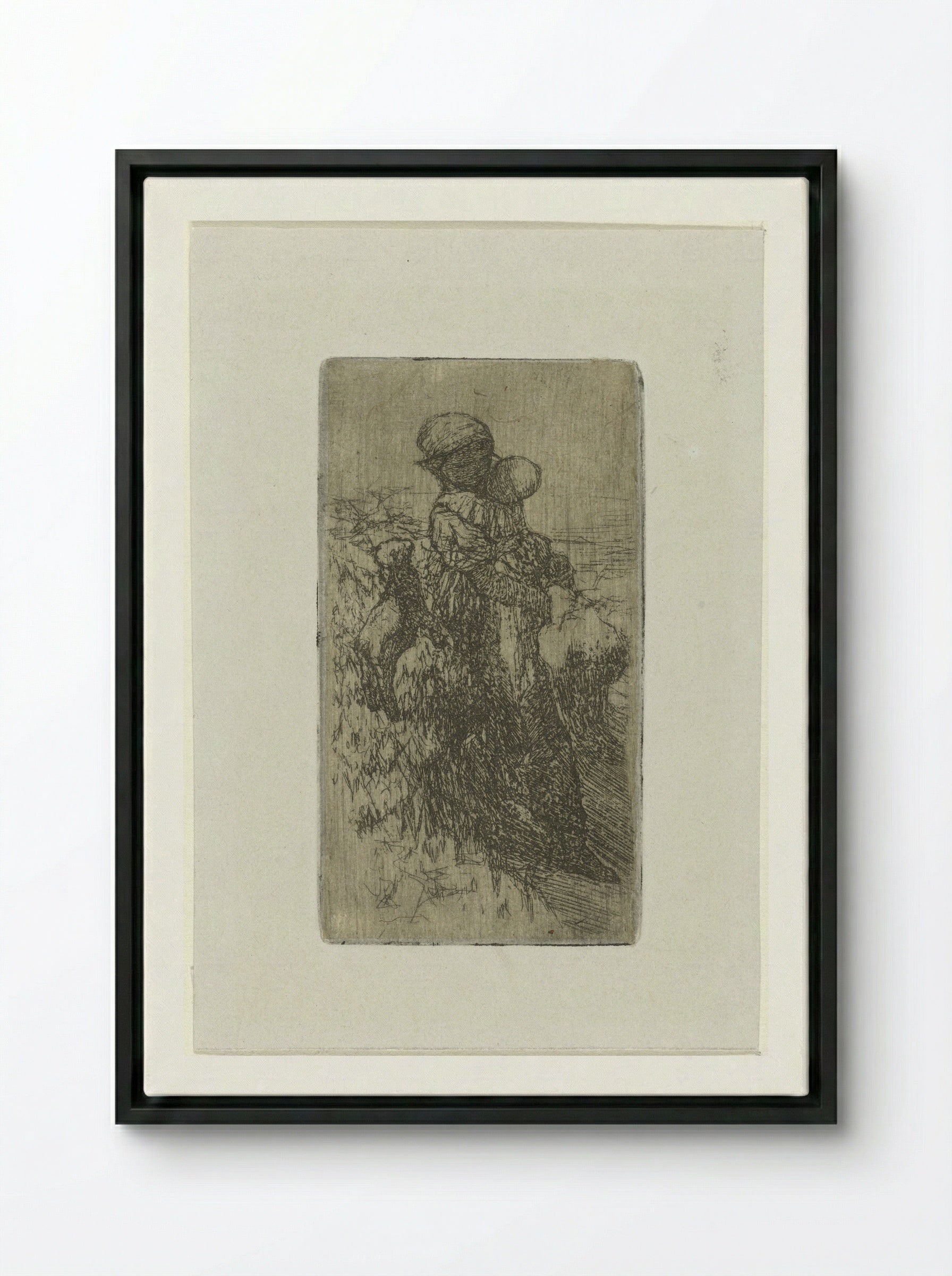 Meisje met kind op de arm bij een lam - Matthijs Maris - Framed Canvas Black