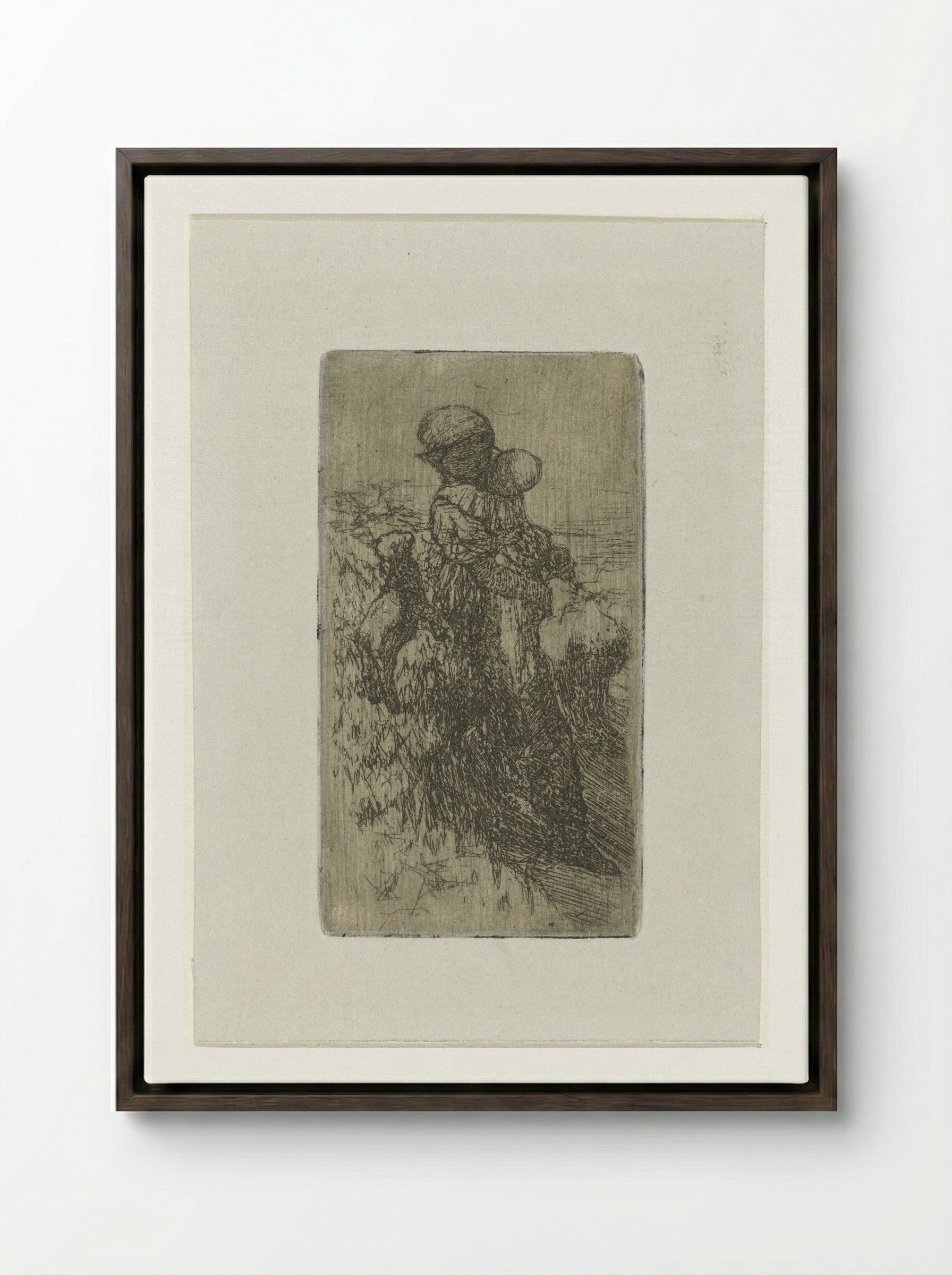 Meisje met kind op de arm bij een lam - Matthijs Maris - Framed Canvas Dark Wood