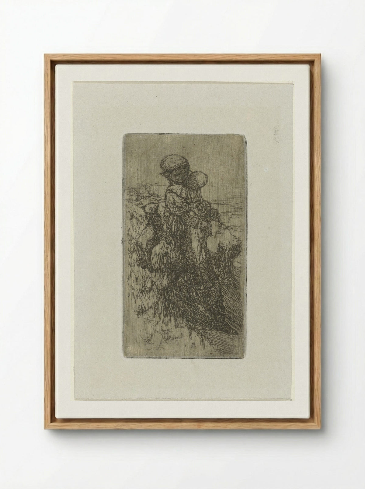 Meisje met kind op de arm bij een lam - Matthijs Maris - Framed Canvas Wood