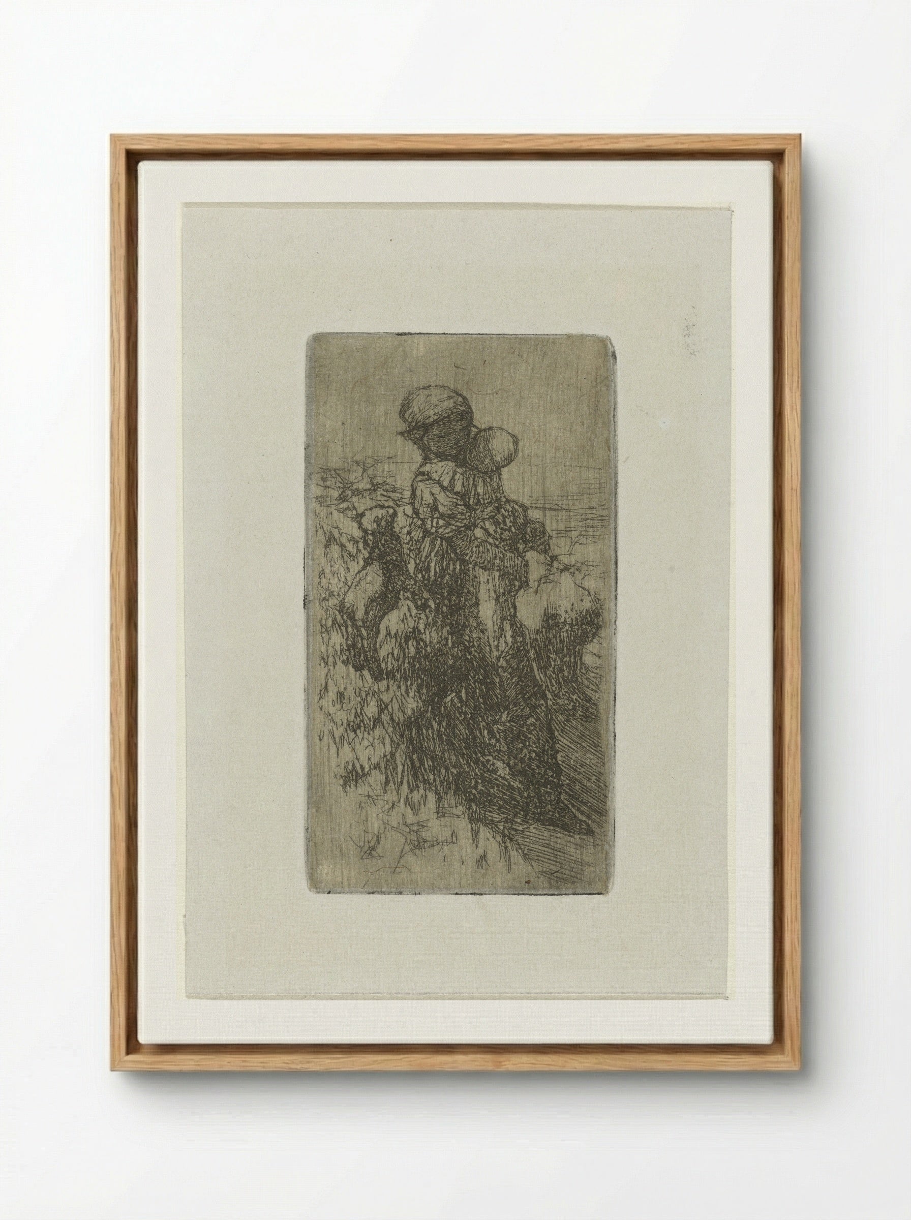 Meisje met kind op de arm bij een lam - Matthijs Maris - Framed Canvas Wood
