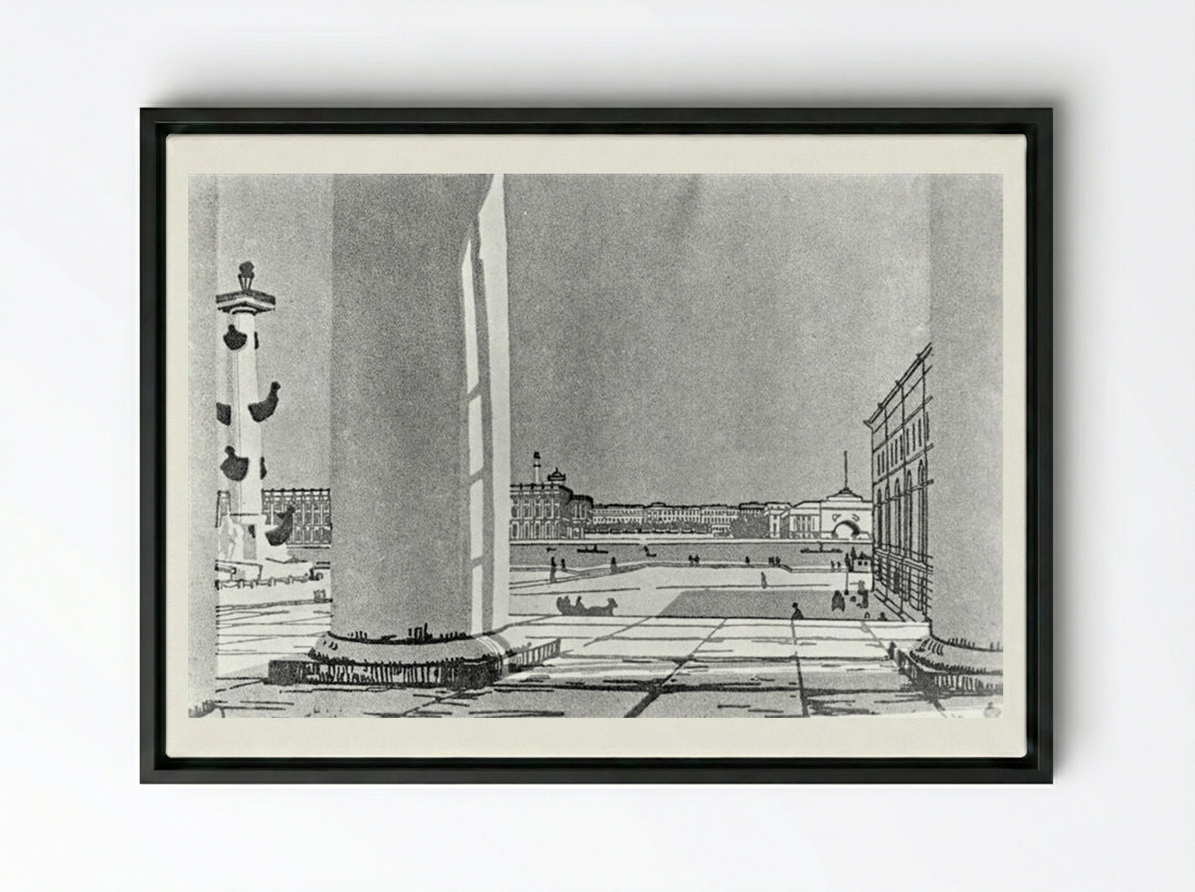 Neva through the columns of the Exchange - Anna Ostroumova-Lebedeva - Framed Canvas Black