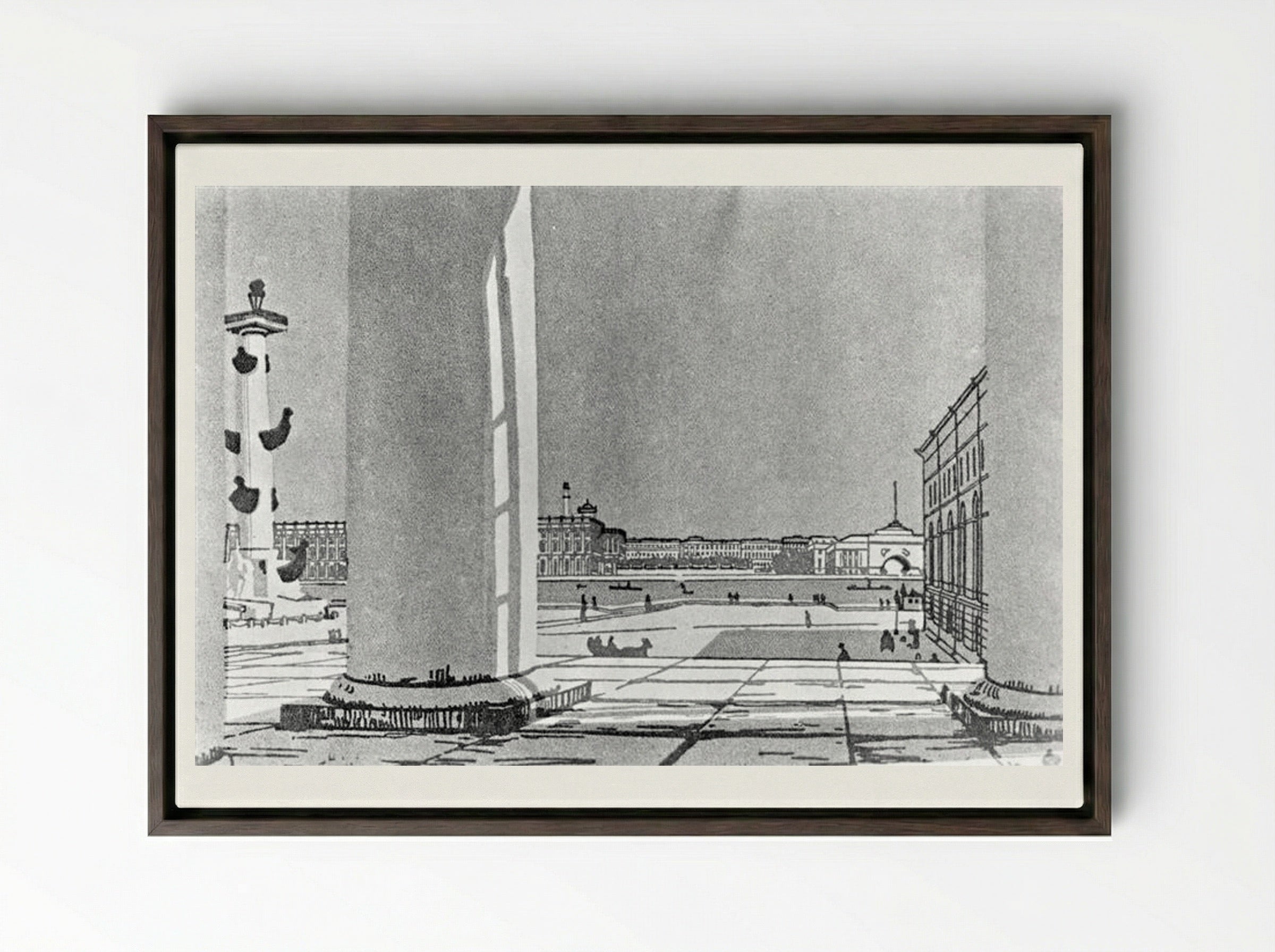 Neva through the columns of the Exchange - Anna Ostroumova-Lebedeva - Framed Canvas Dark Wood