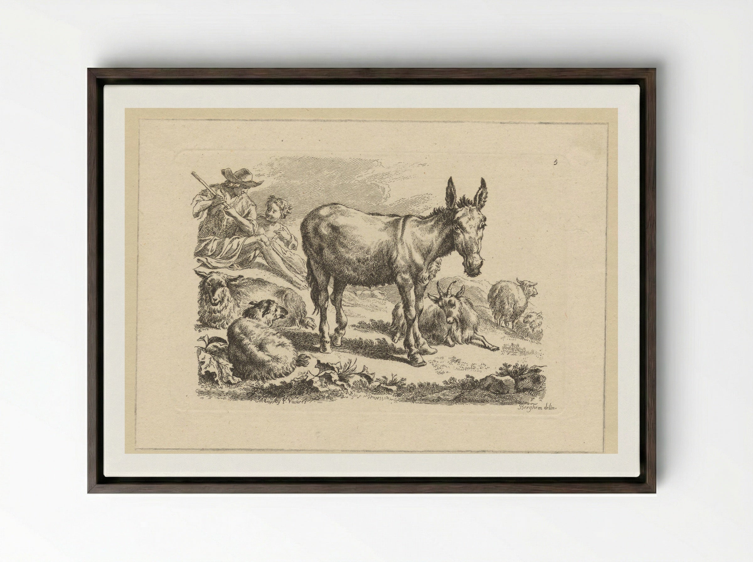 Rustende herders met ezel - François Vivares - Framed Canvas Dark Wood