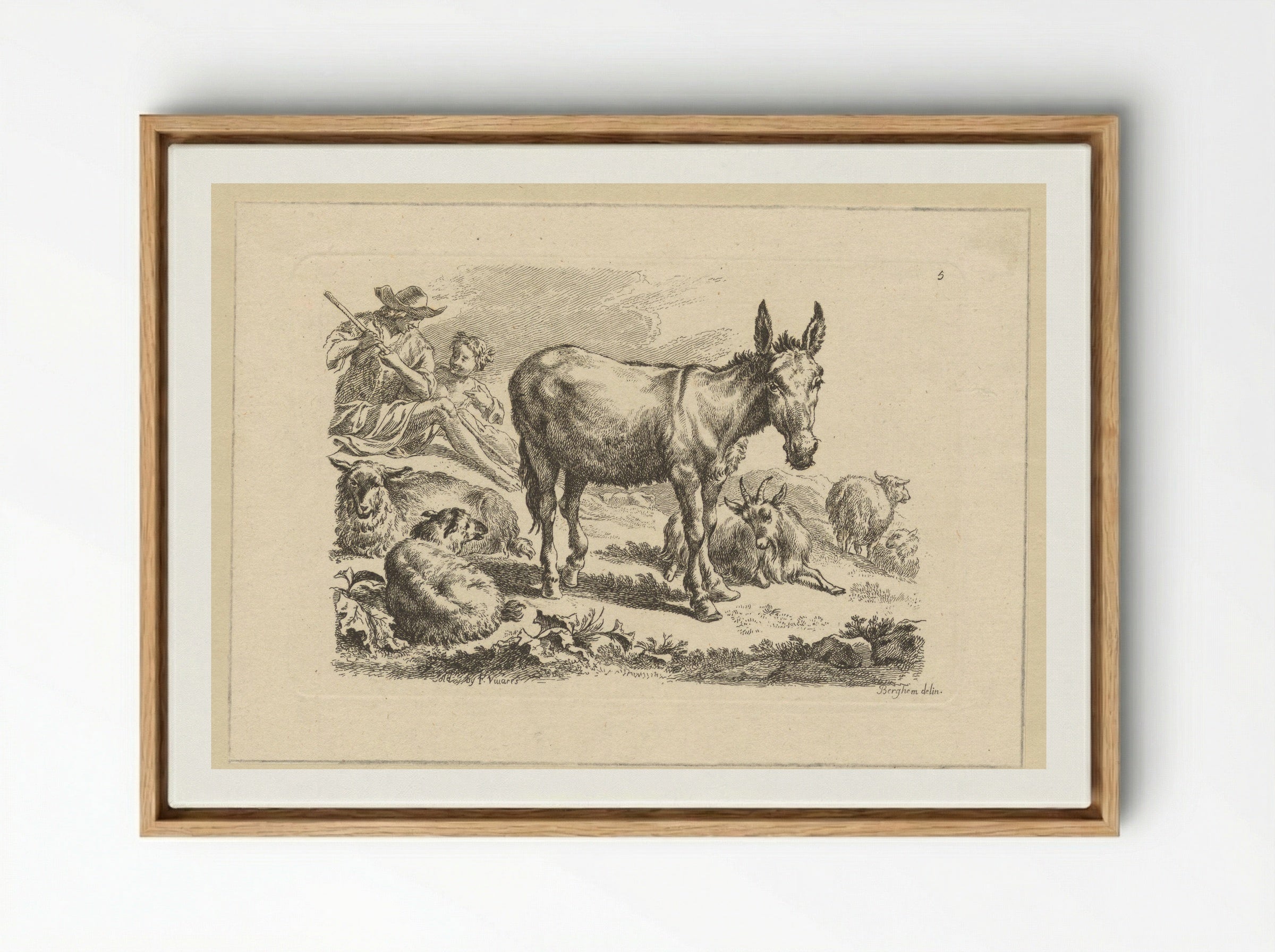 Rustende herders met ezel - François Vivares - Framed Canvas Wood