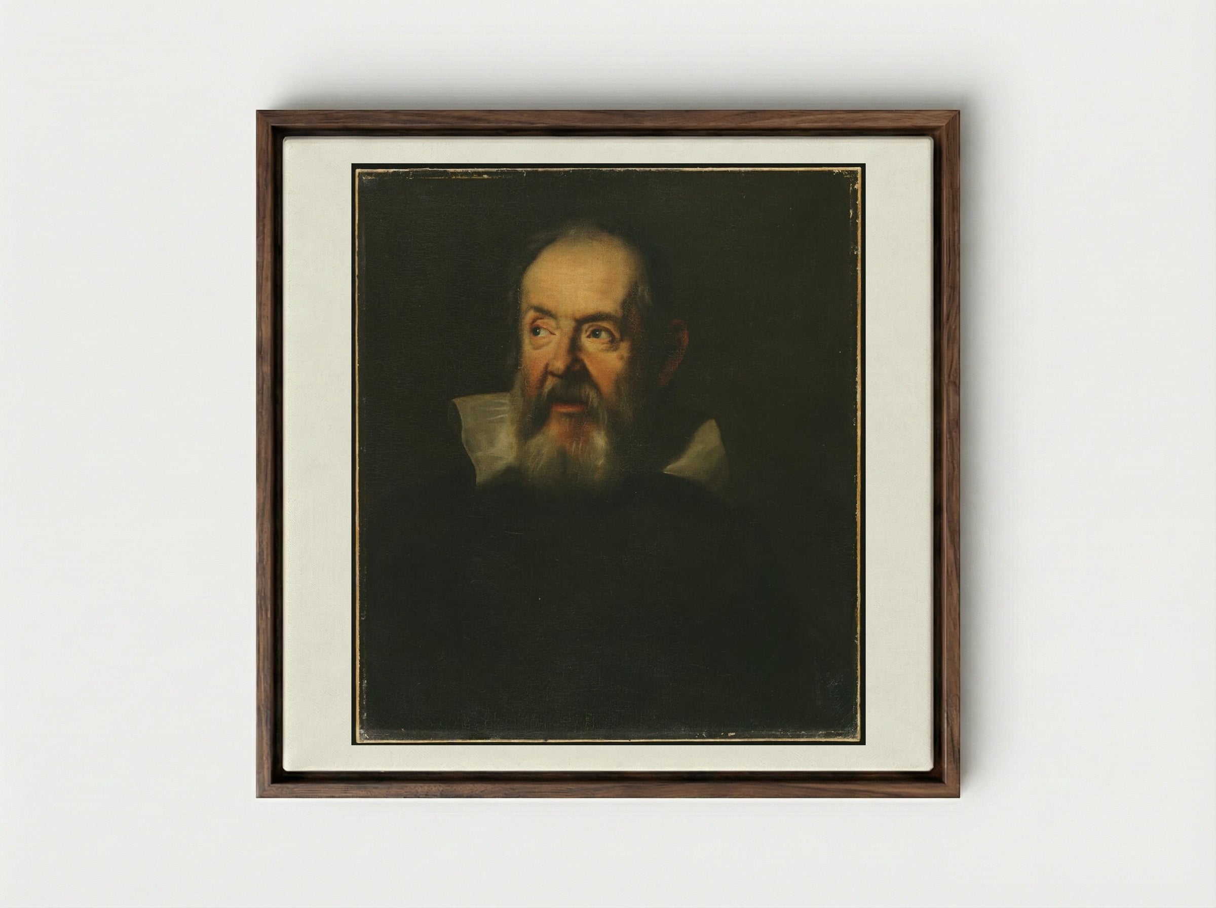 Portrait of Galileo Galilei - Unidentified Artist - Framed Canvas Dark Wood