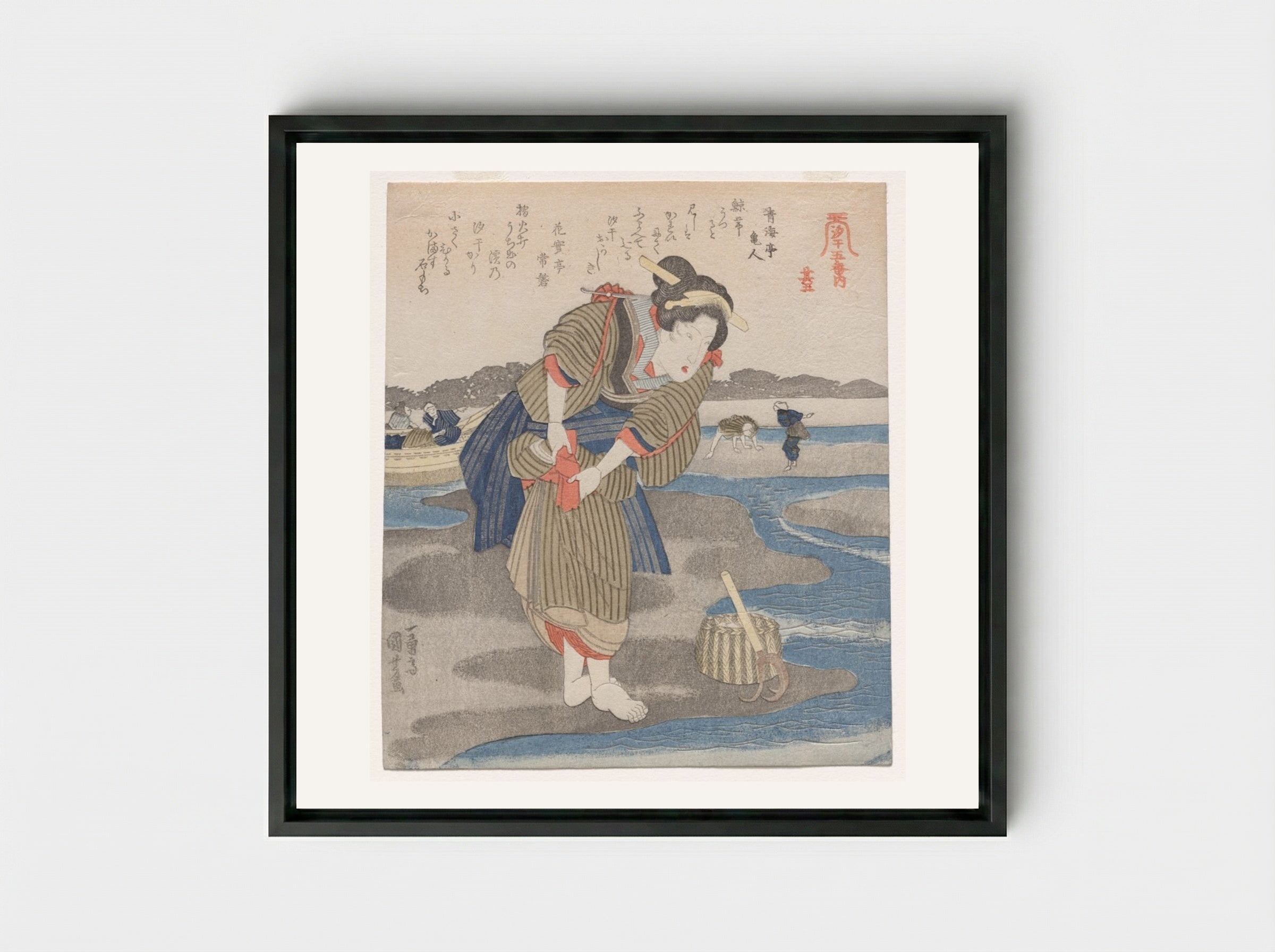 Fifth Print from A Low Tide Pentaptych - Utagawa Kuniyoshi - Framed Canvas Black
