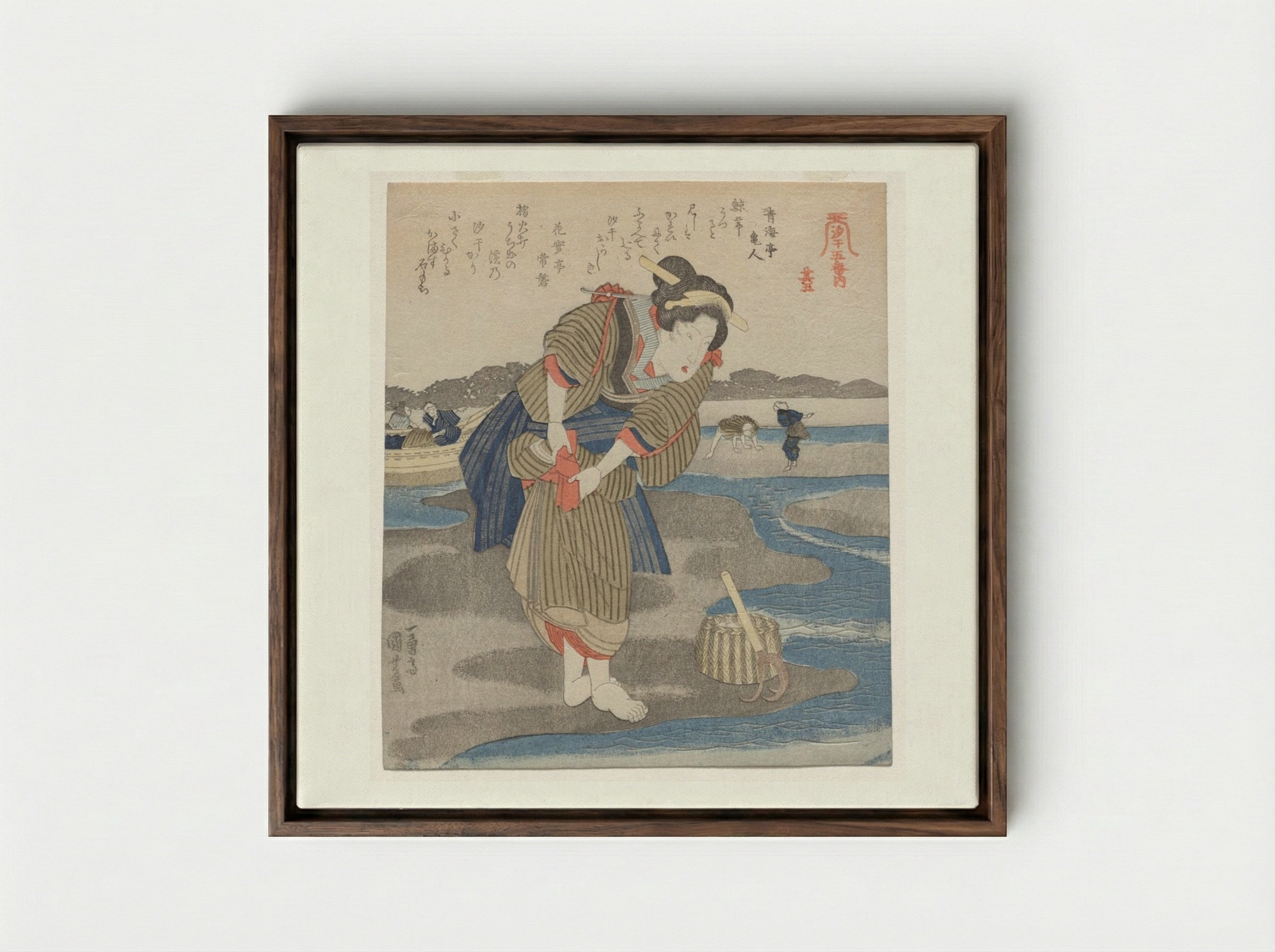 Fifth Print from A Low Tide Pentaptych - Utagawa Kuniyoshi - Framed Canvas Dark Wood