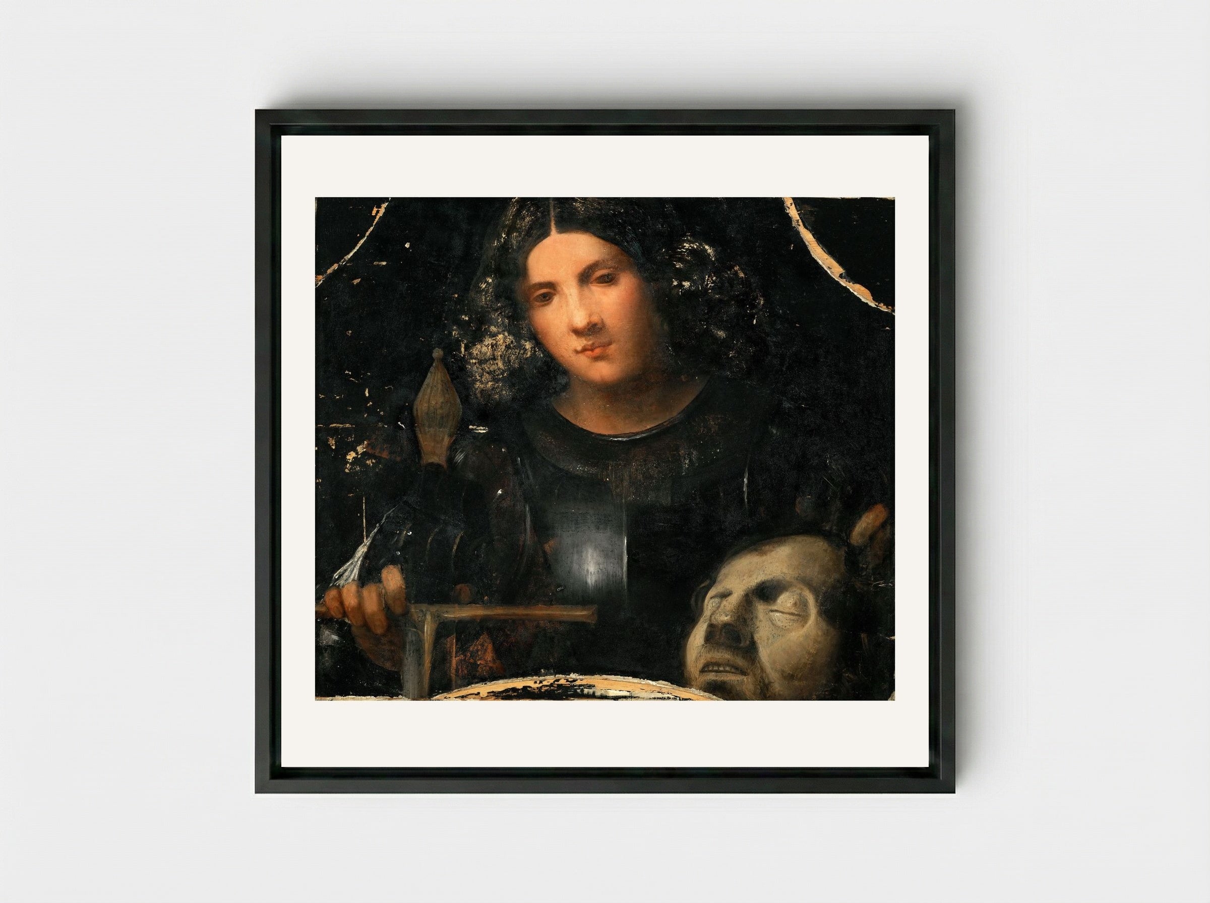 David with the Head of Goliath - Giorgione - Framed Canvas Black