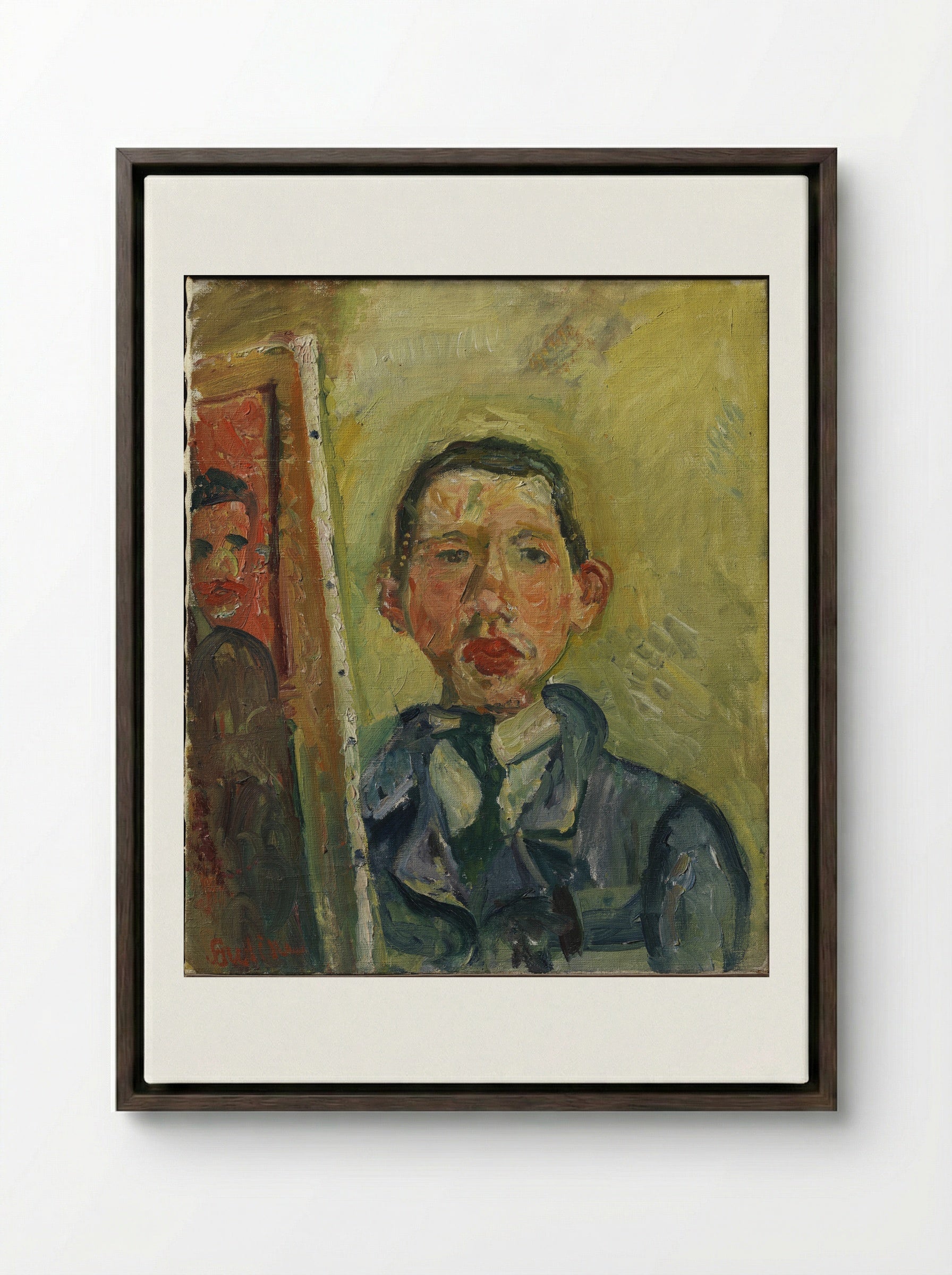 Self Portrait with Beard - Chaim Soutine - Framed Canvas Dark Wood