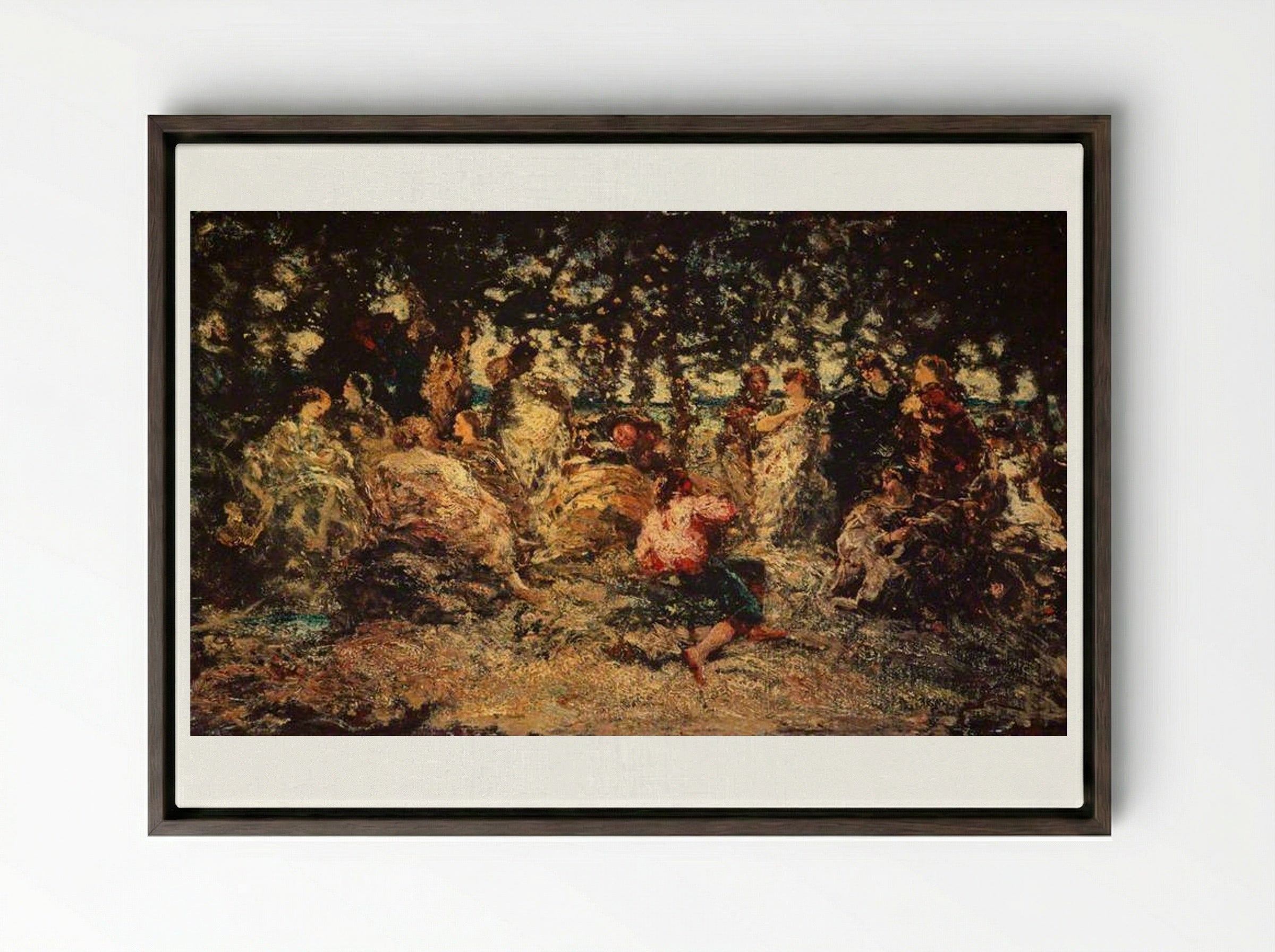 A Woodland Fête - Adolphe Monticelli - Framed Canvas Dark Wood