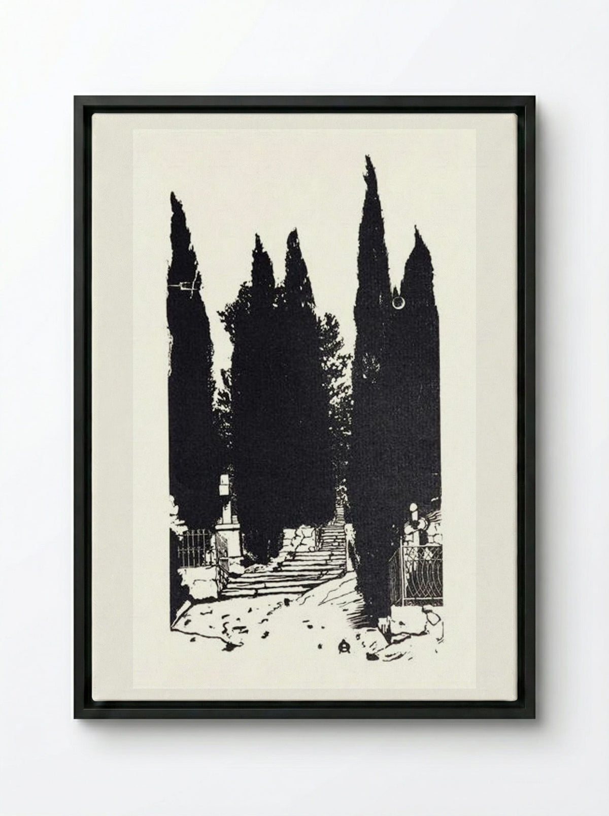 Cypress Trees - Anna Ostroumova-Lebedeva - Framed Canvas Black