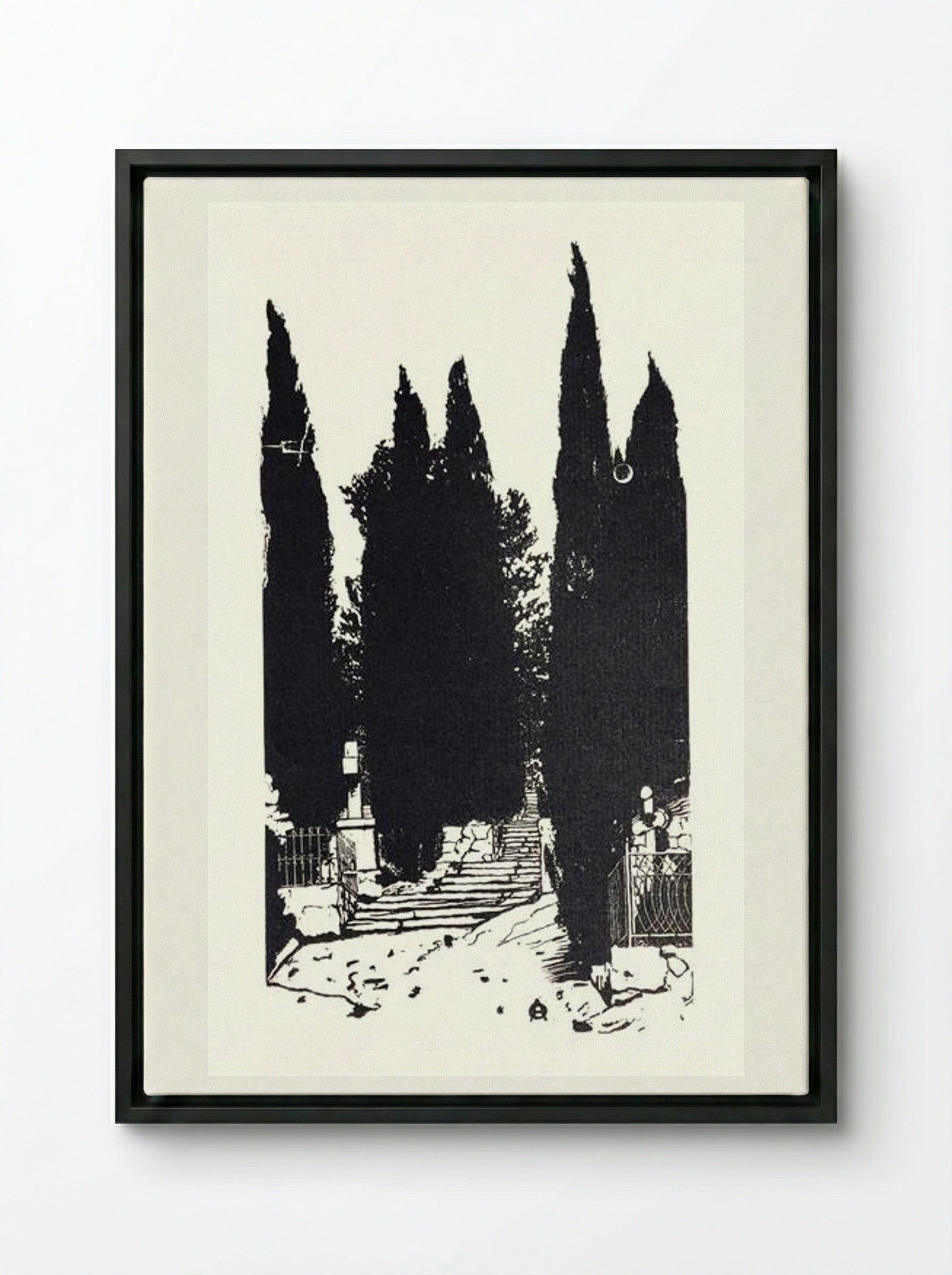Cypress Trees - Anna Ostroumova-Lebedeva - Framed Canvas Black