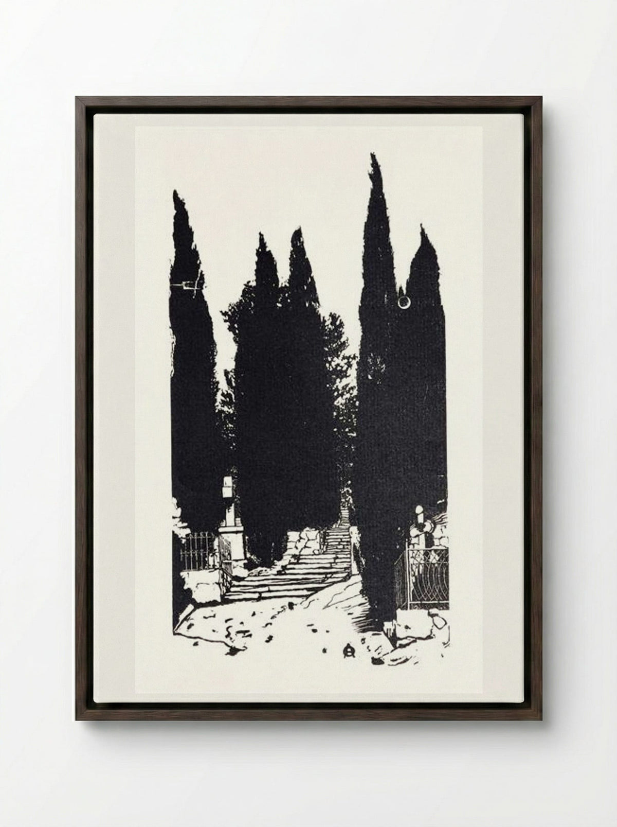 Cypress Trees - Anna Ostroumova-Lebedeva - Framed Canvas Dark Wood