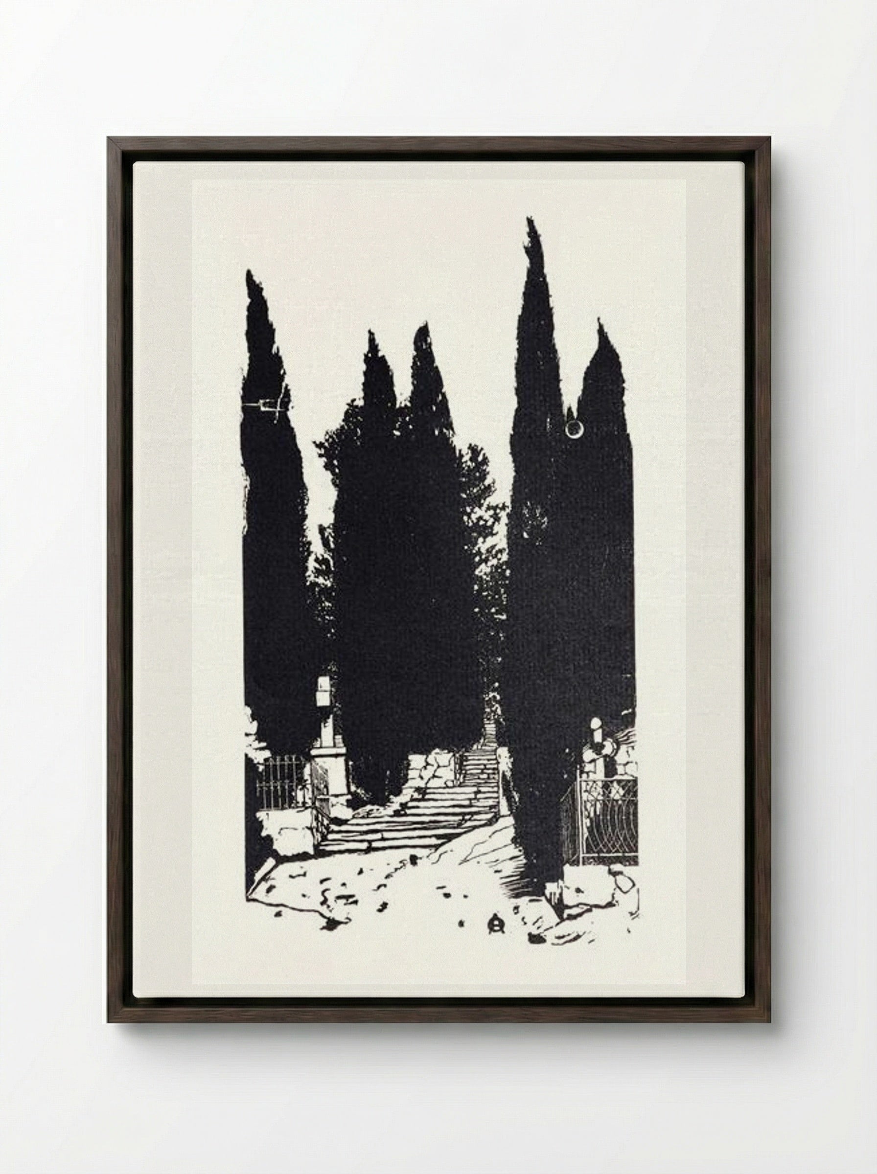 Cypress Trees - Anna Ostroumova-Lebedeva - Framed Canvas Dark Wood