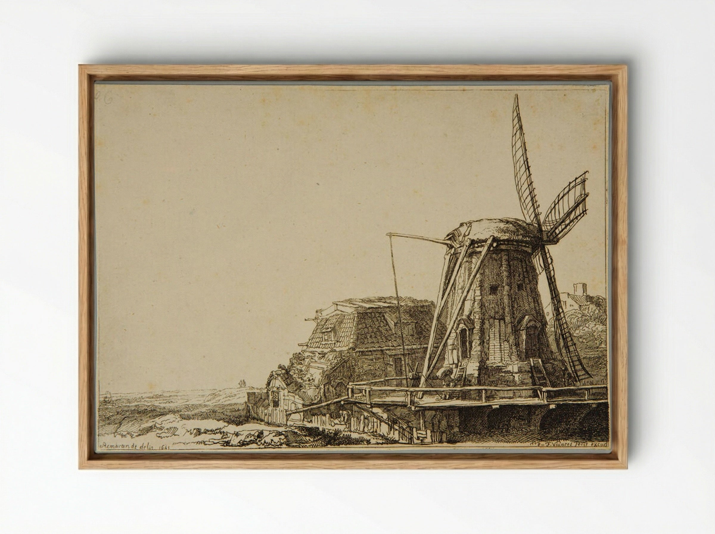 The Windmill (After Rembrandt) - François Vivares - Framed Canvas Wood