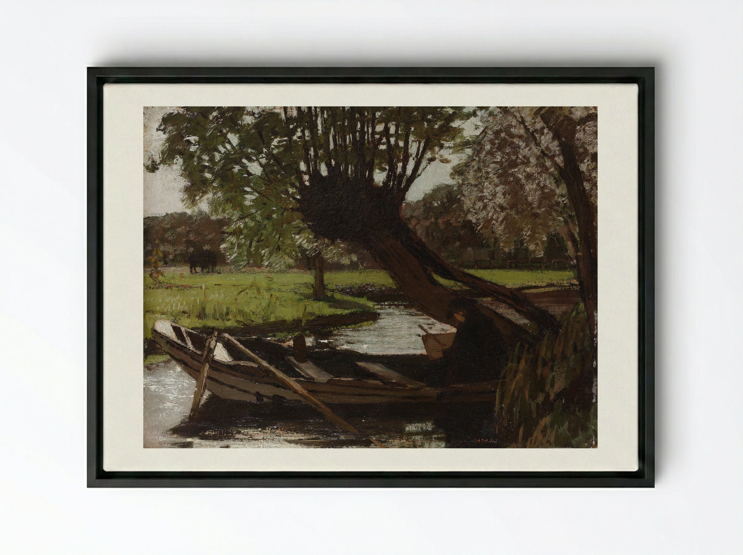 Boot met knotwilg - Matthijs Maris - Framed Canvas Black