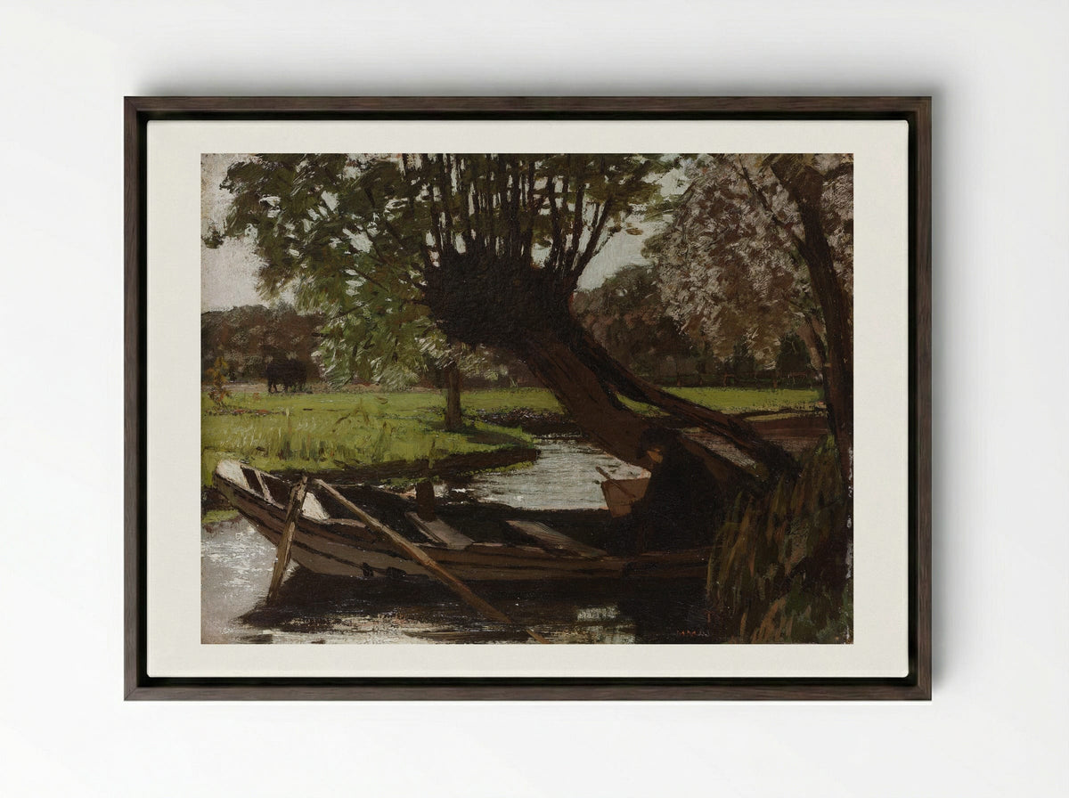 Boot met knotwilg - Matthijs Maris - Framed Canvas Dark Wood