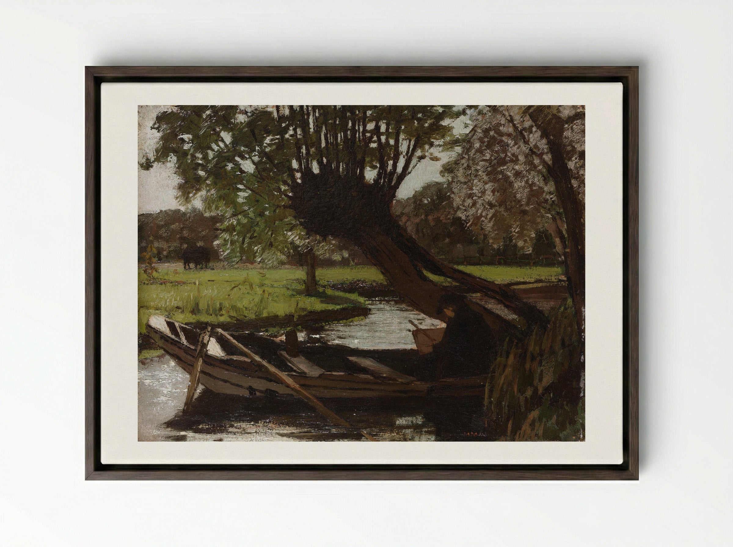 Boot met knotwilg - Matthijs Maris - Framed Canvas Dark Wood