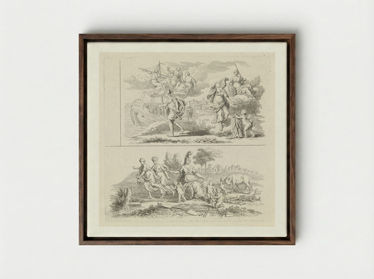 Twee voorstellingen met Minerva - Pieter Tanjé - Framed Canvas Dark Wood