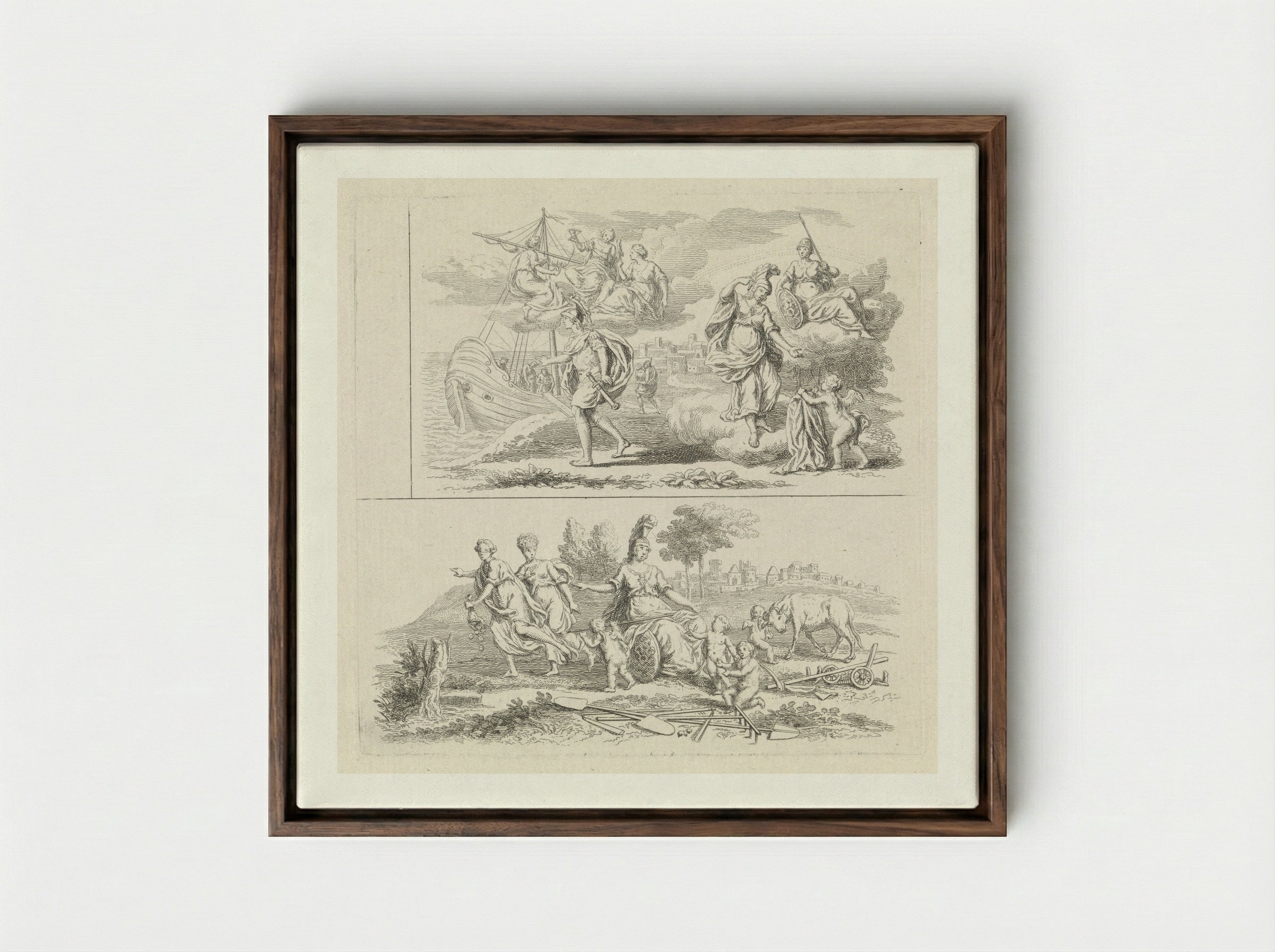 Twee voorstellingen met Minerva - Pieter Tanjé - Framed Canvas Dark Wood