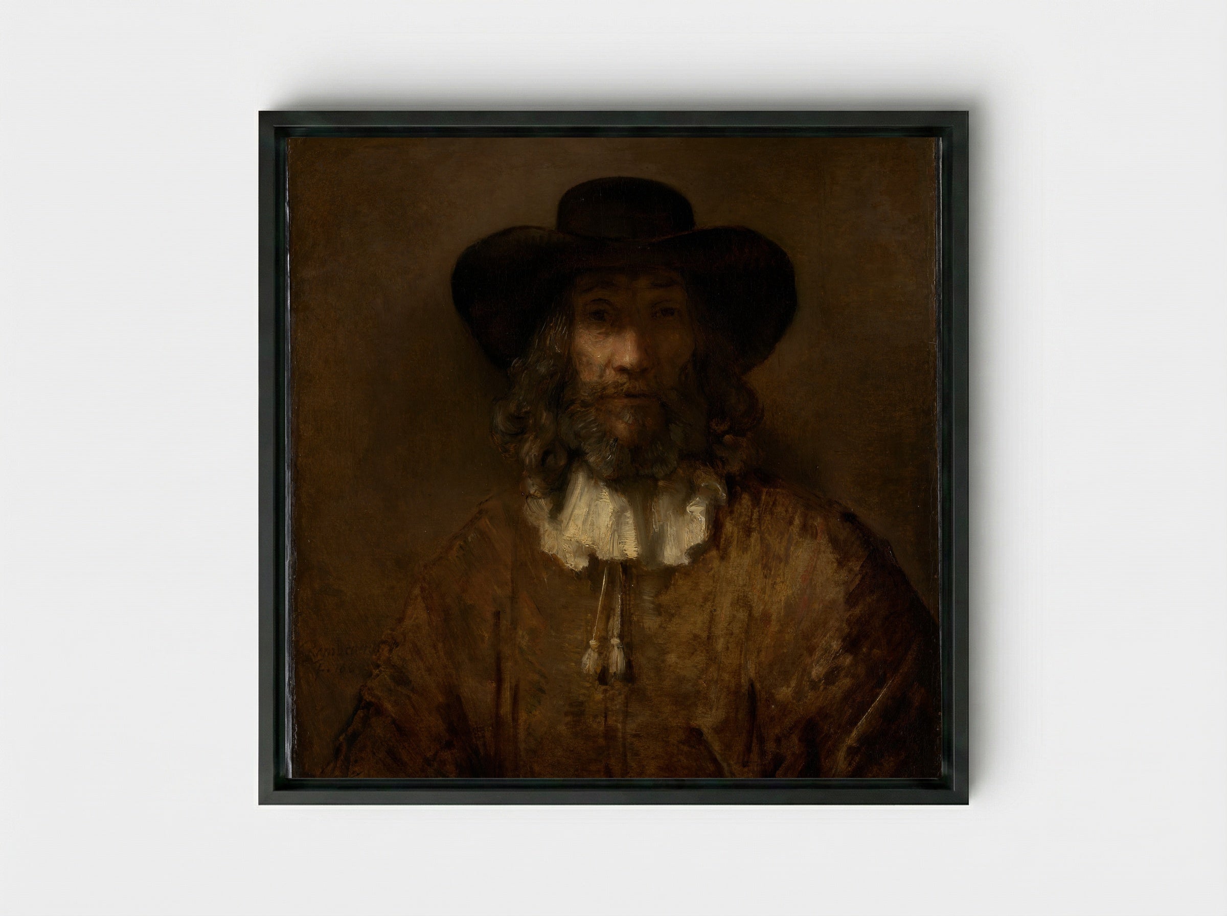 Man with a Beard - Rembrandt van Rijn - Framed Canvas Black