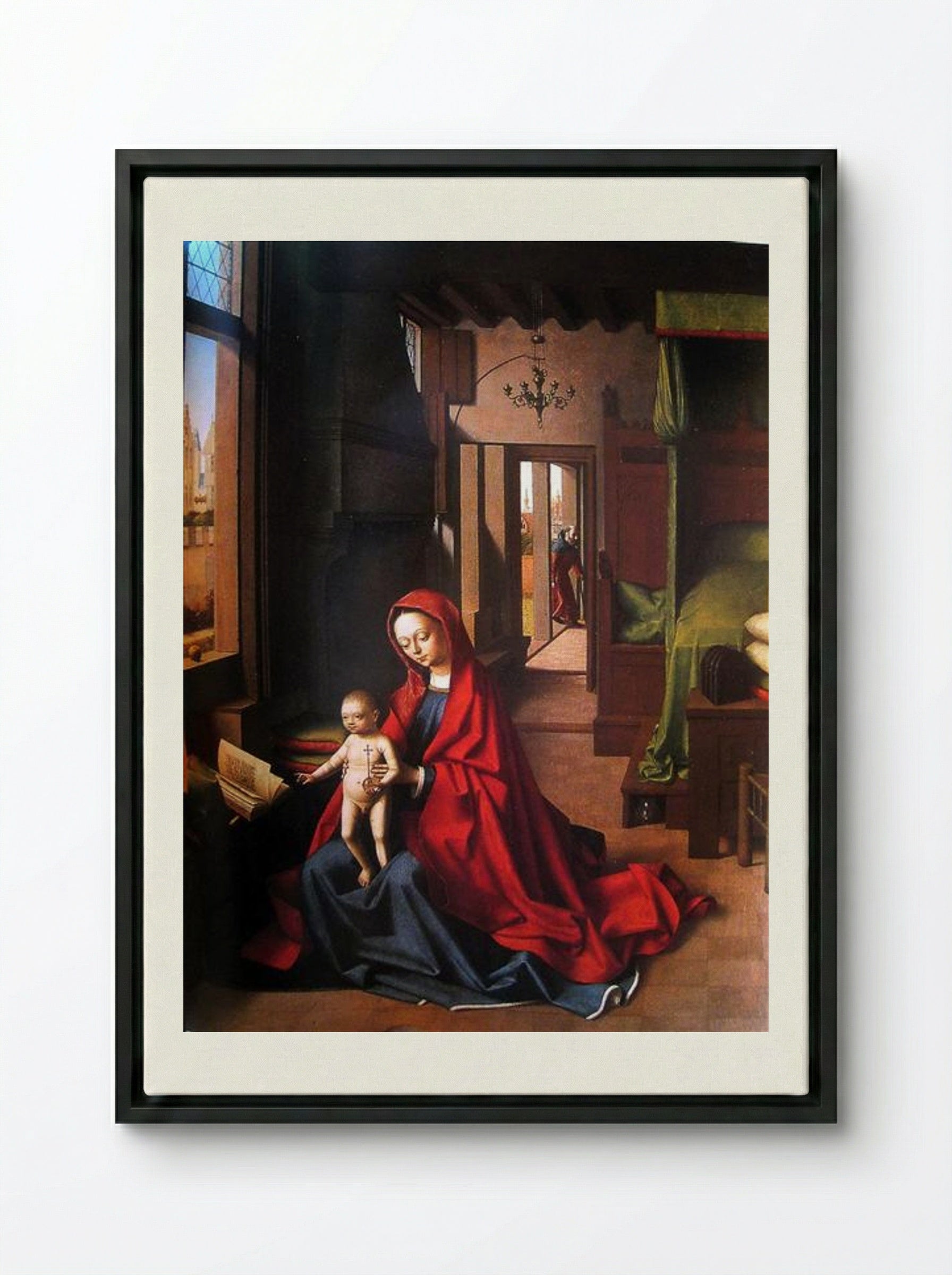 The Virgin and Child in a Gothic Interior - Petrus Christus - Framed Canvas Black