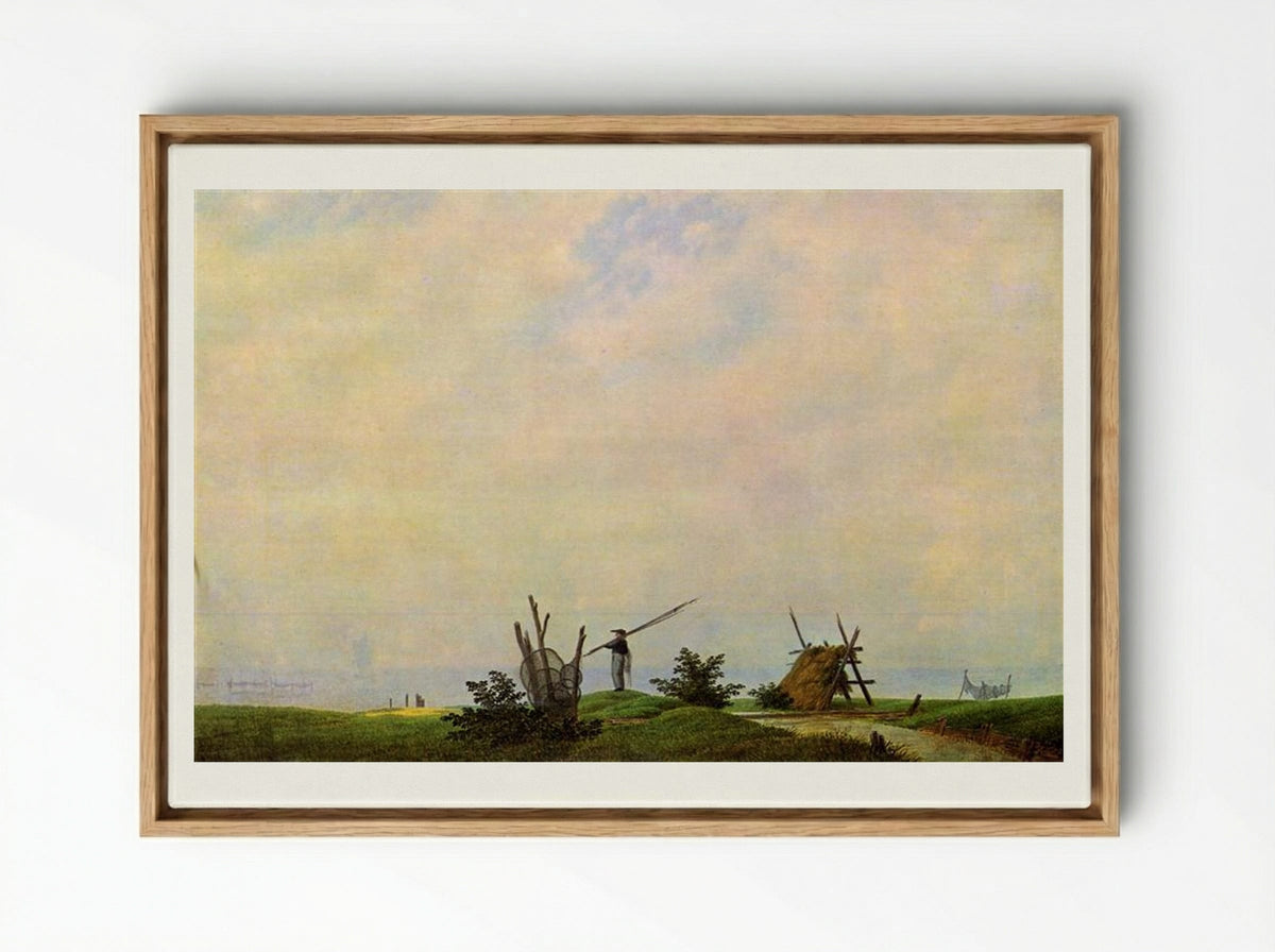 Sea beach with fisherman - Caspar David Friedrich - Framed Canvas Wood