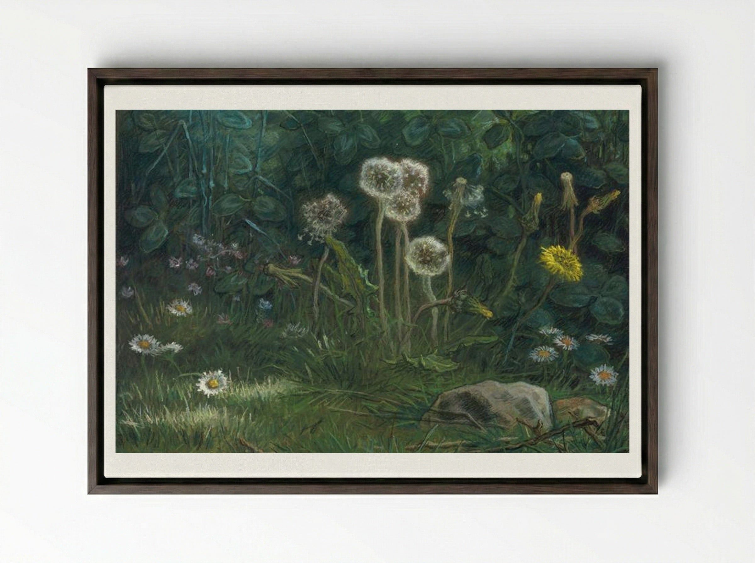 Dandelions - Jean-François Millet - Framed Canvas Dark Wood