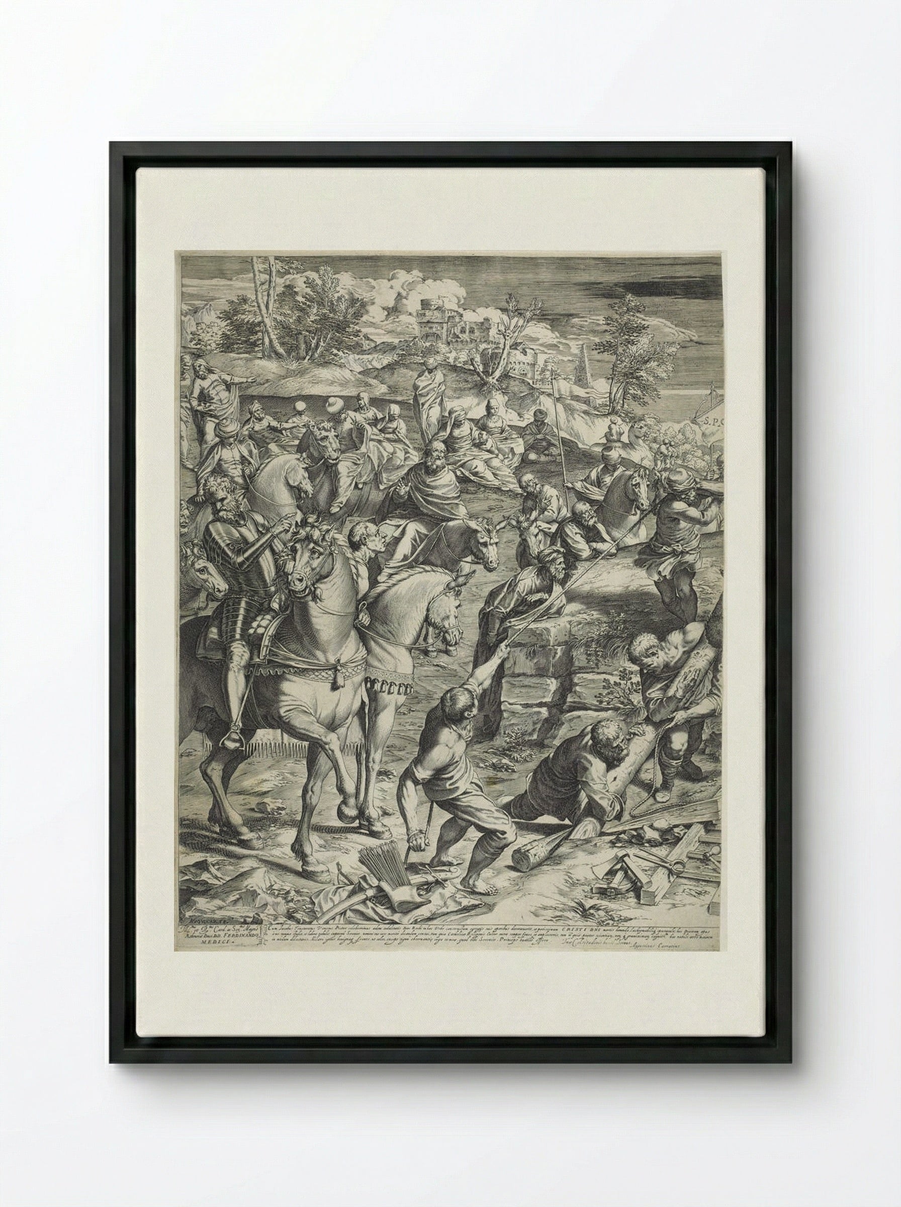 The Great Crucifixion (left panel) - Agostino Carracci - Framed Canvas Black