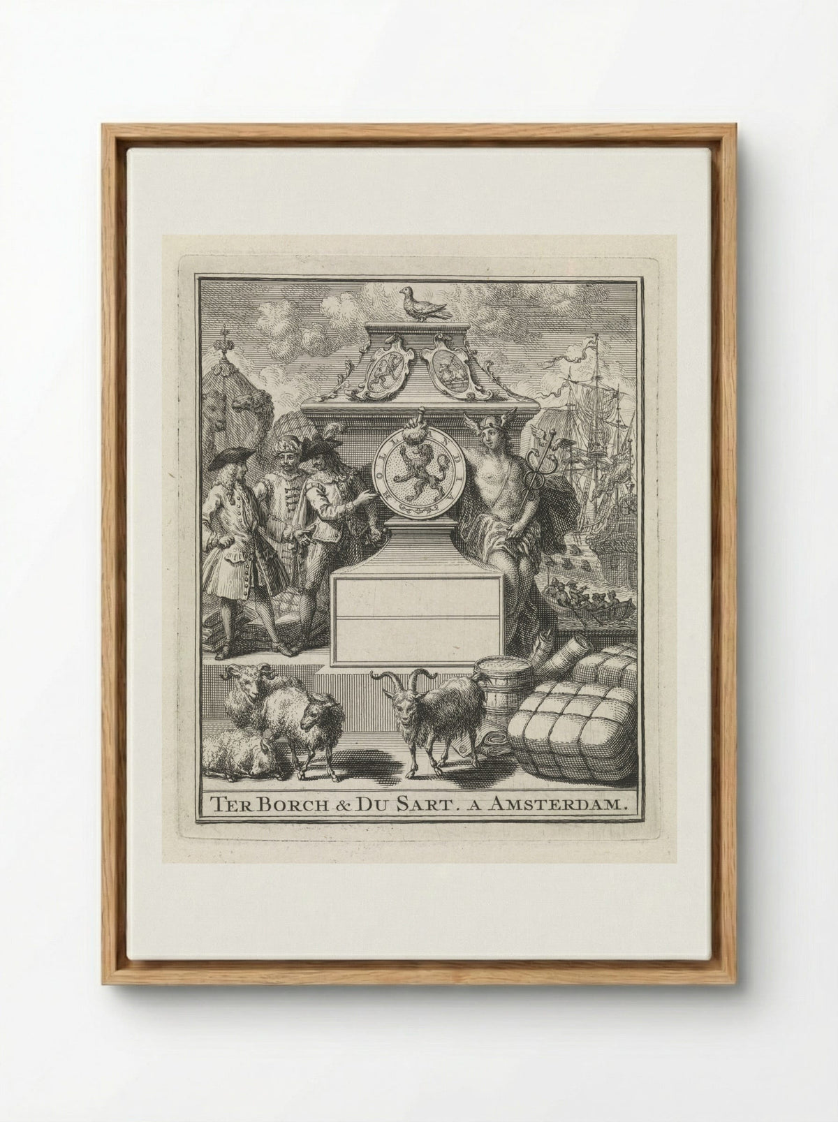 Handelaren en Mercurius naast het wapen van Holland - Pieter Tanjé - Framed Canvas Wood