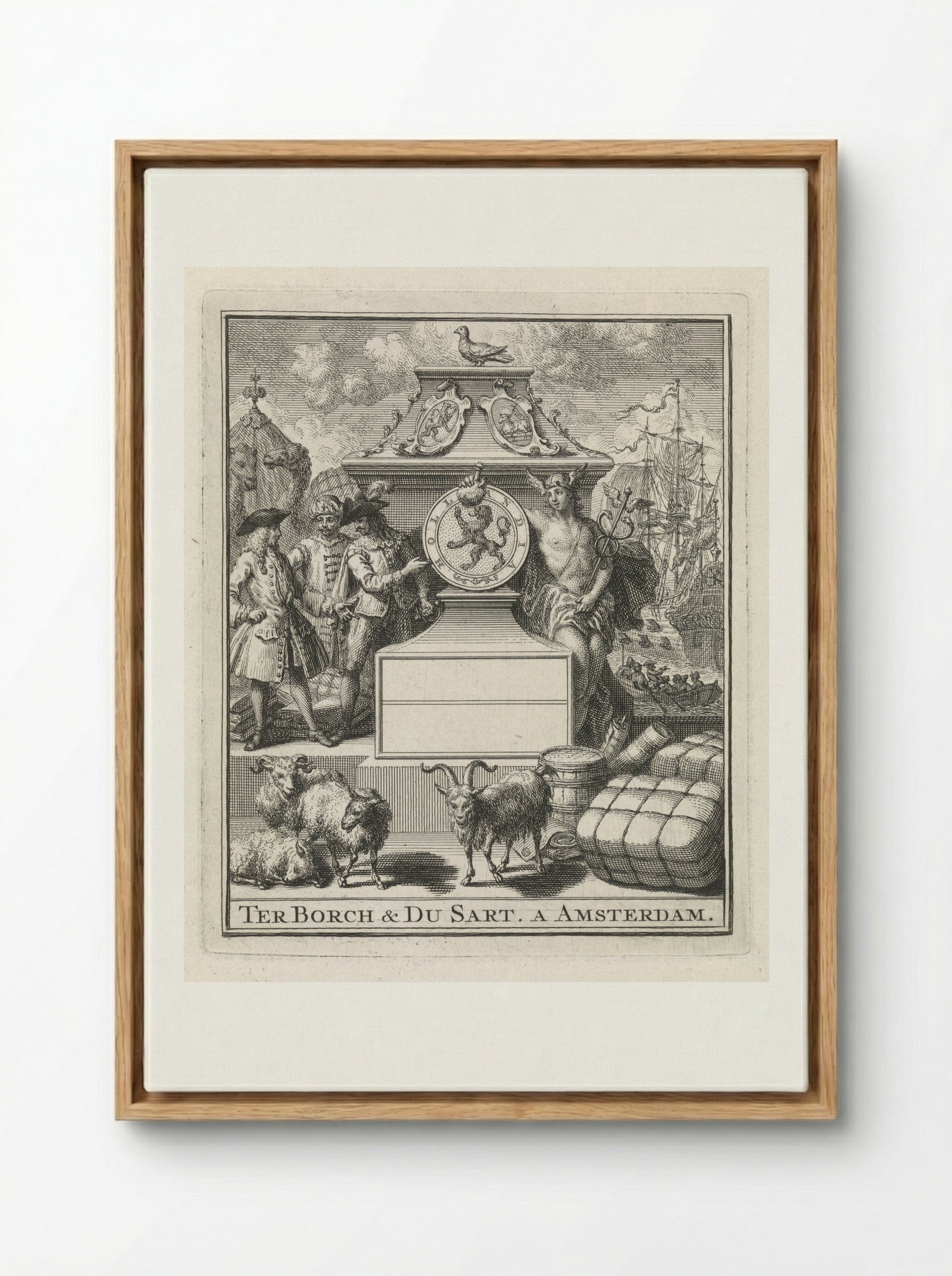 Handelaren en Mercurius naast het wapen van Holland - Pieter Tanjé - Framed Canvas Wood