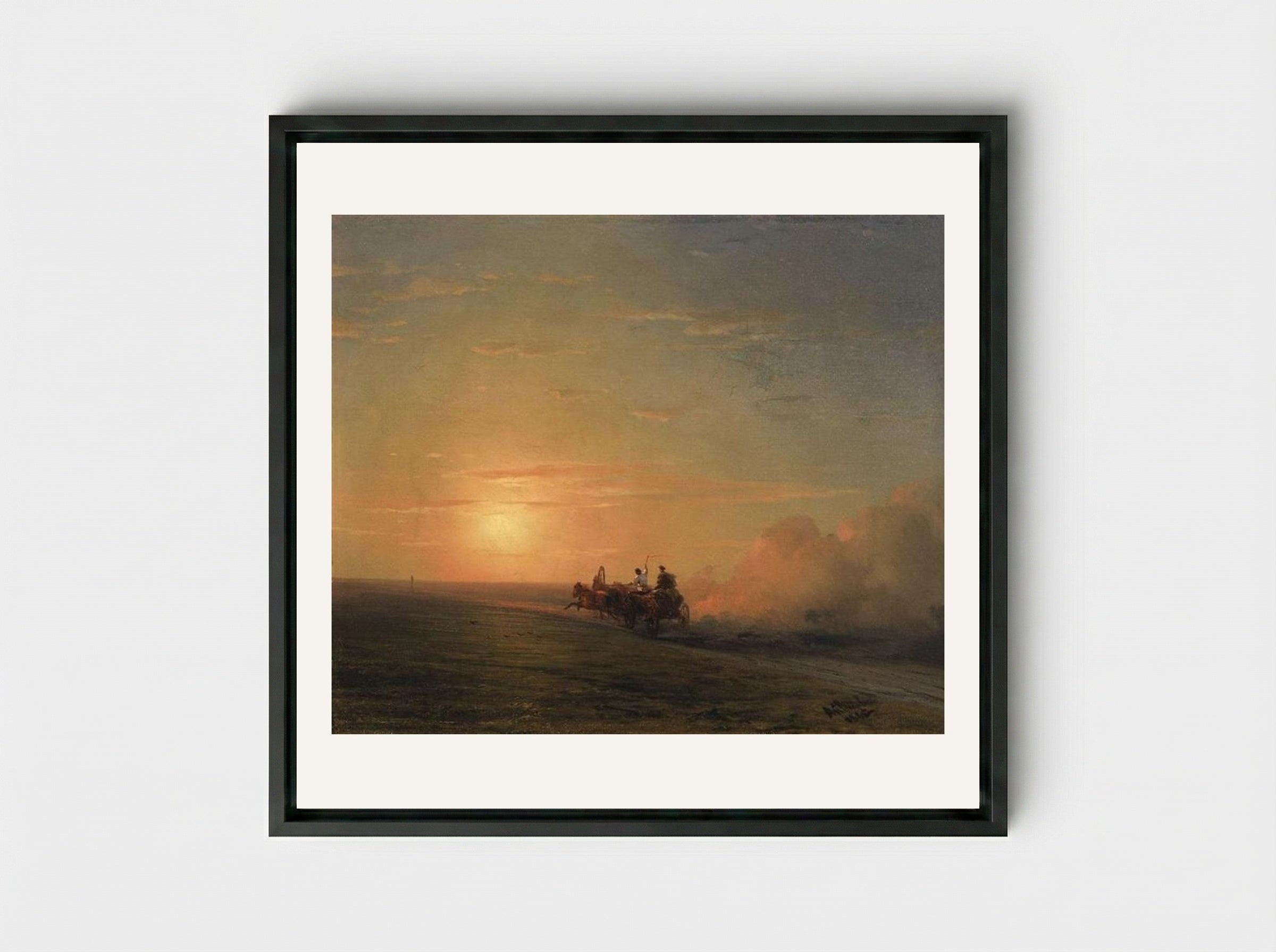 Troika in the Steppe - Ivan Aivazovsky - Framed Canvas Black