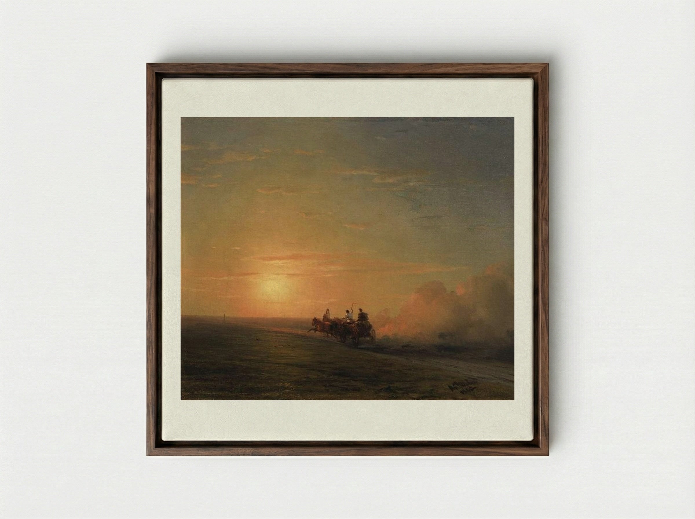 Troika in the Steppe - Ivan Aivazovsky - Framed Canvas Dark Wood