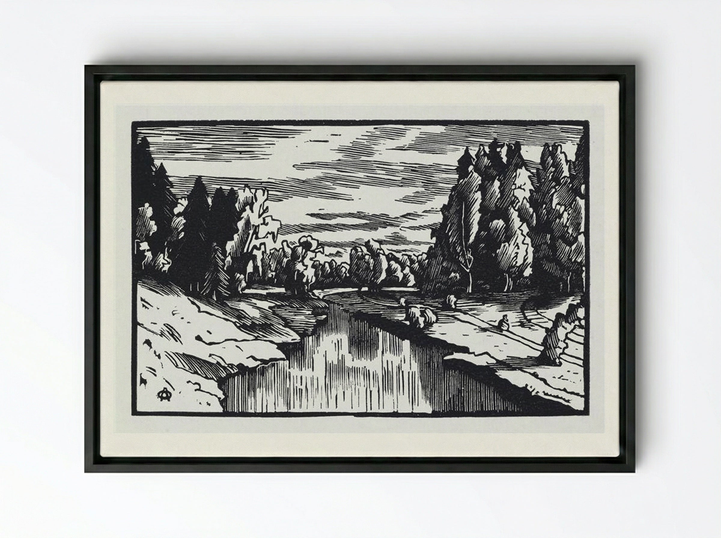 The Valley of the River Slavyanka - Anna Ostroumova-Lebedeva - Framed Canvas Black