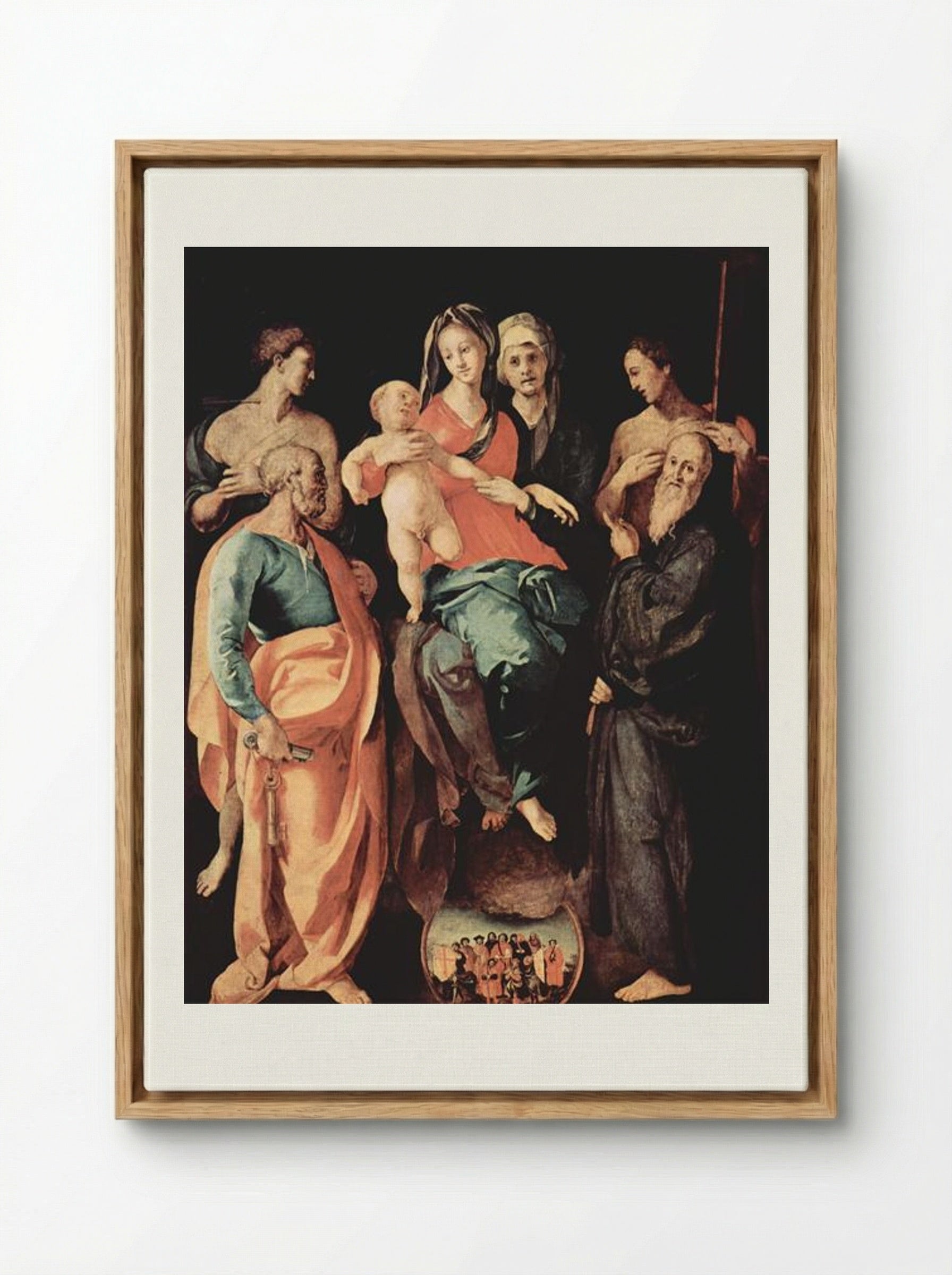 Madonna with St. Anne, St. Sebastian, St. Peter, St. Benedict and St. Filippus - Jacopo Pontormo - Framed Canvas Wood