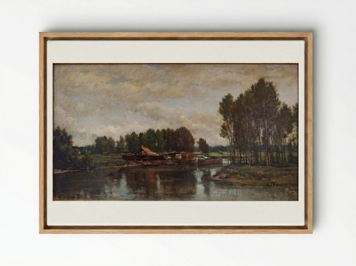 Boats on the Oise - Charles-Francois Daubigny - Framed Canvas Wood