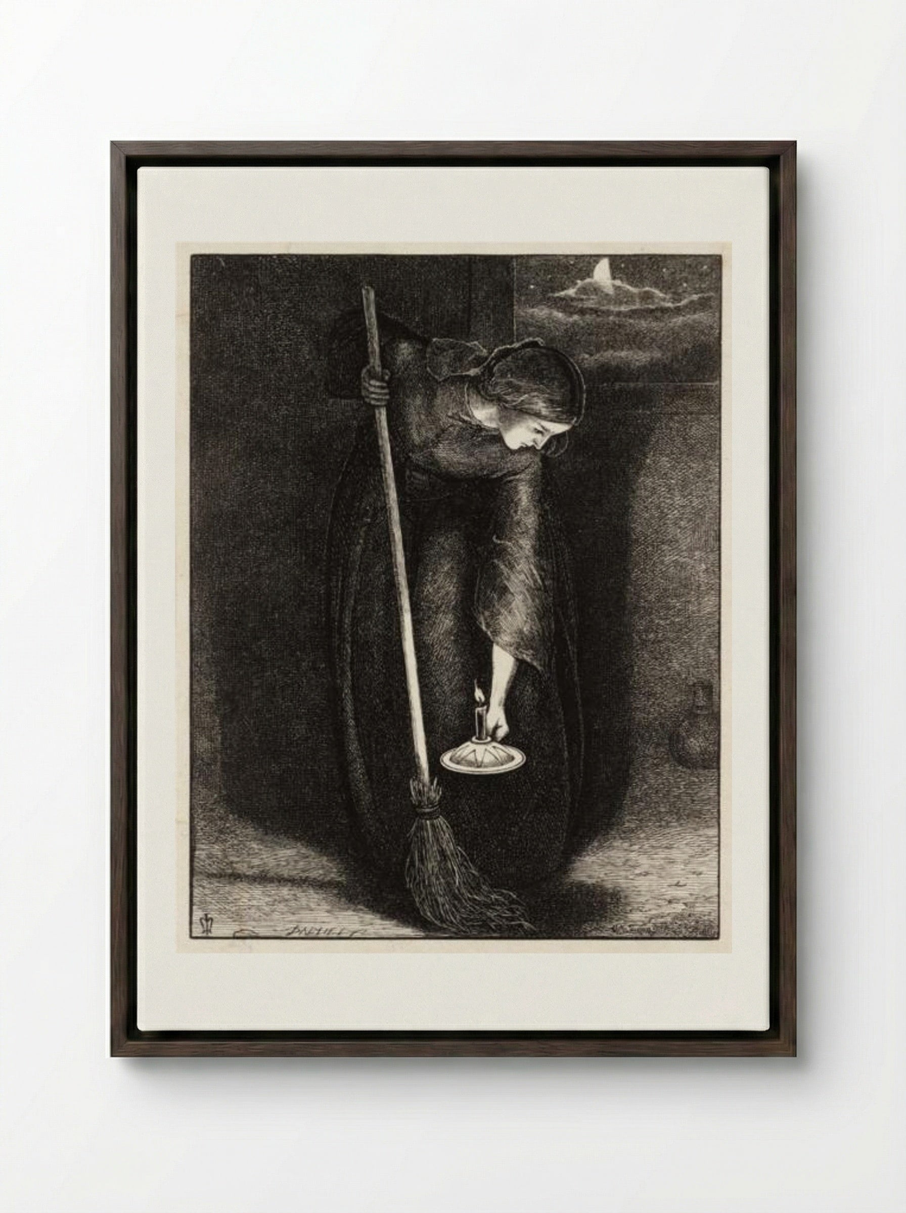 The Lost Piece of Silver - John Everett Millais - Framed Canvas Dark Wood