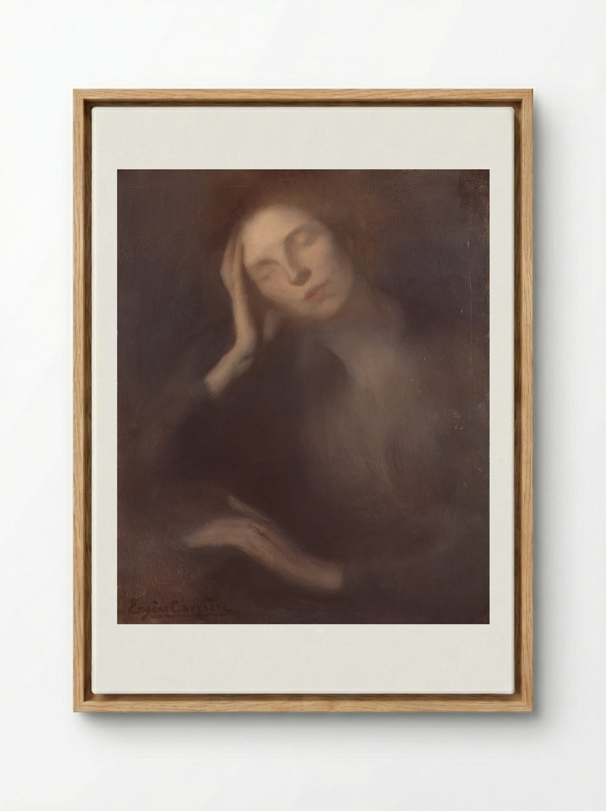Woman Leaning on a Table - Eugène Carrière - Framed Canvas Wood